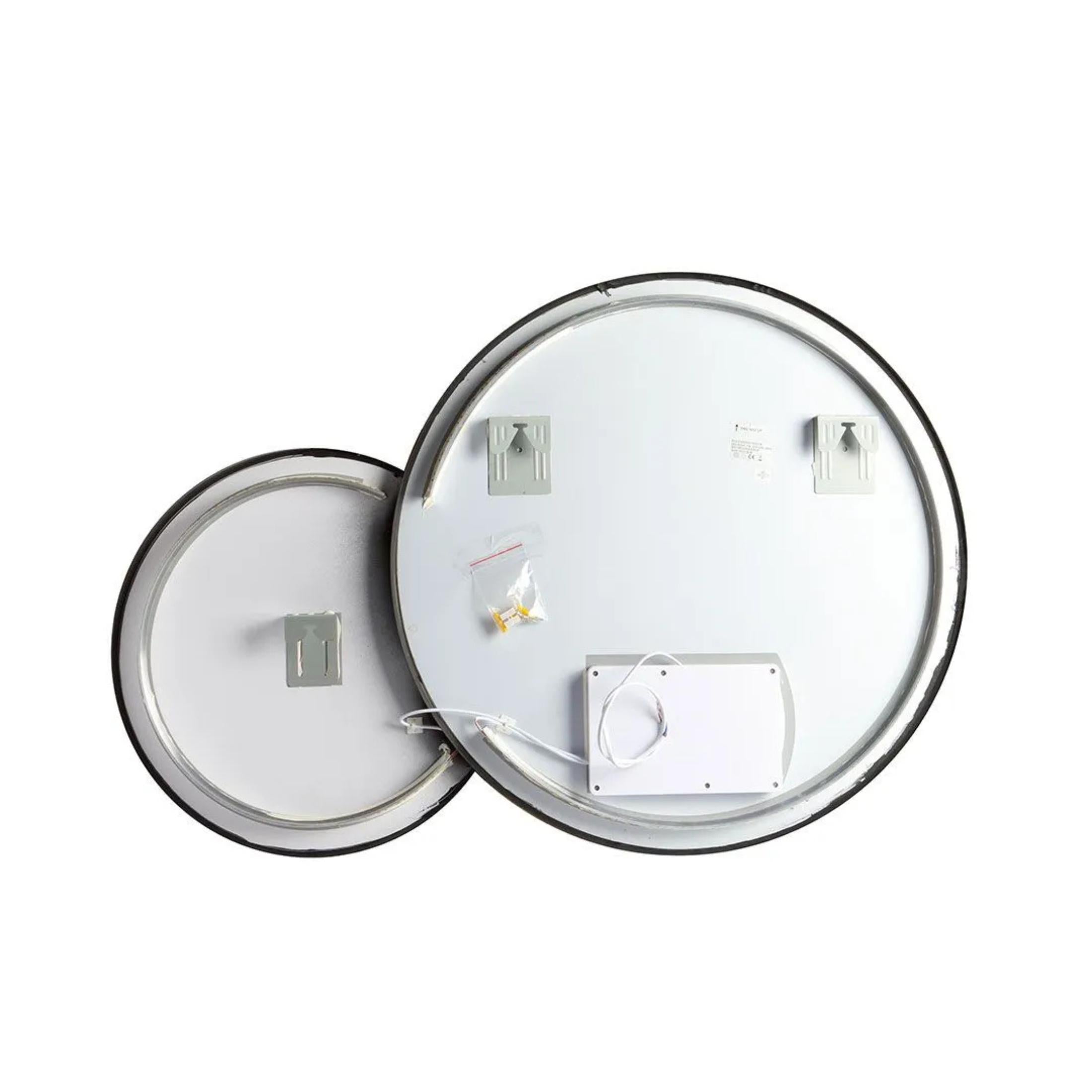 Round double mirror "Incontro" with LED backlighting and black edges