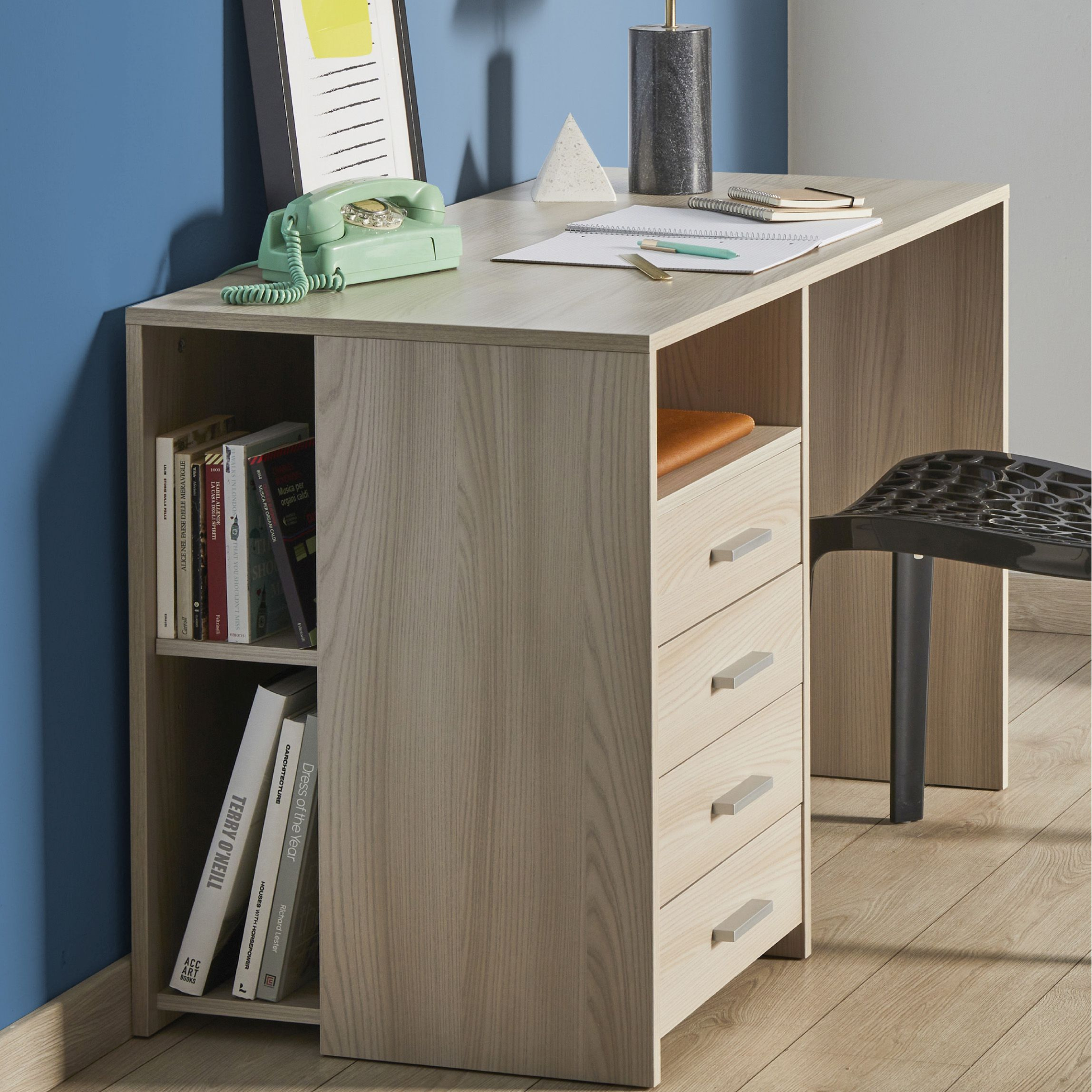 Space-saving 4-drawer wooden desk "Tokyo" 120x55 cm 76h