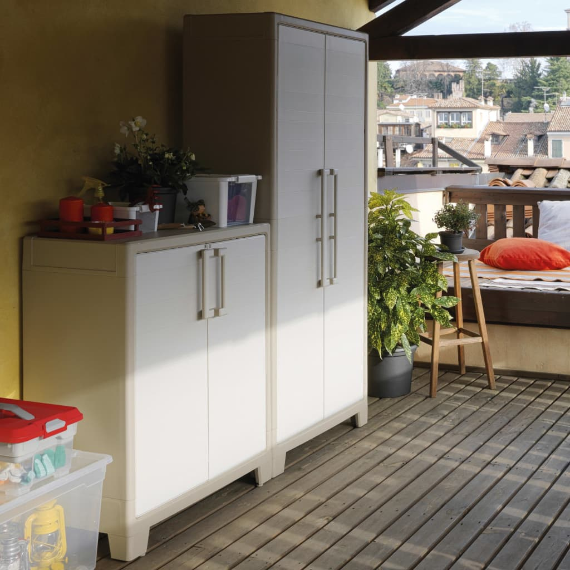 "Oliver" resin garden cabinet with internal shelves and raised feet