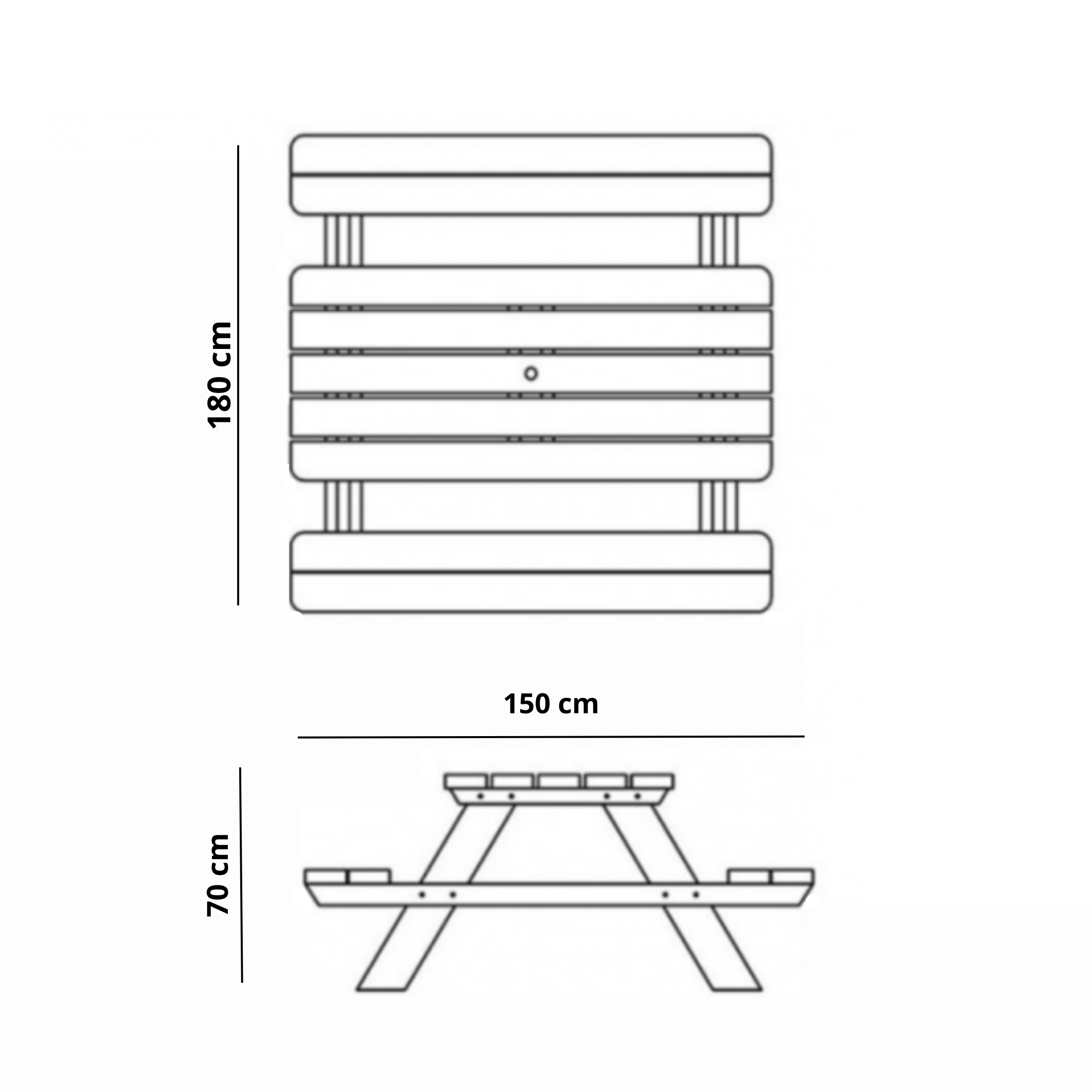 Tavolo da pic nic per esterno "Garden" in legno di conifera con sedili cm 180x150 70h
