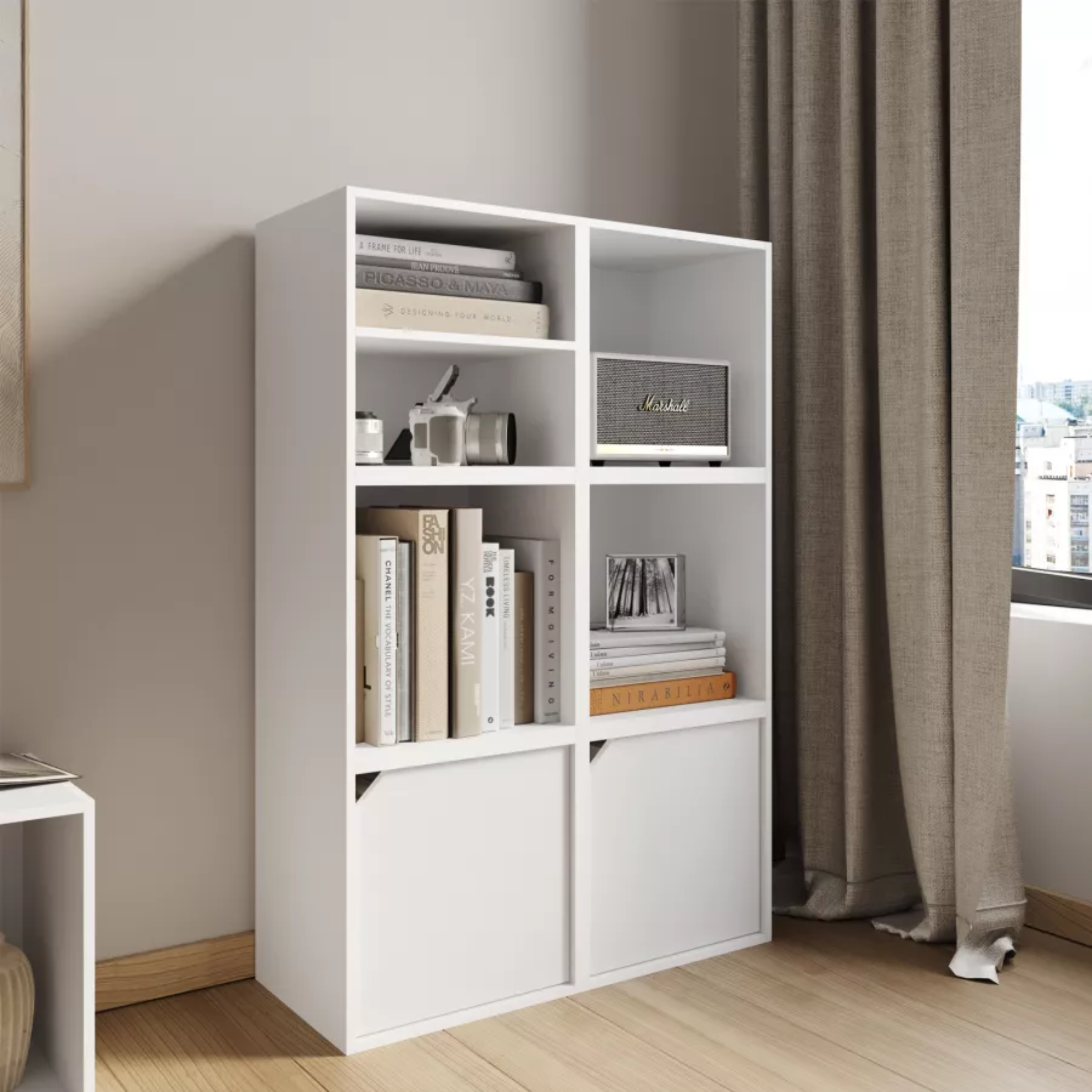 "Cubo" colored open shelf in wood, 35x35 cm, 29h