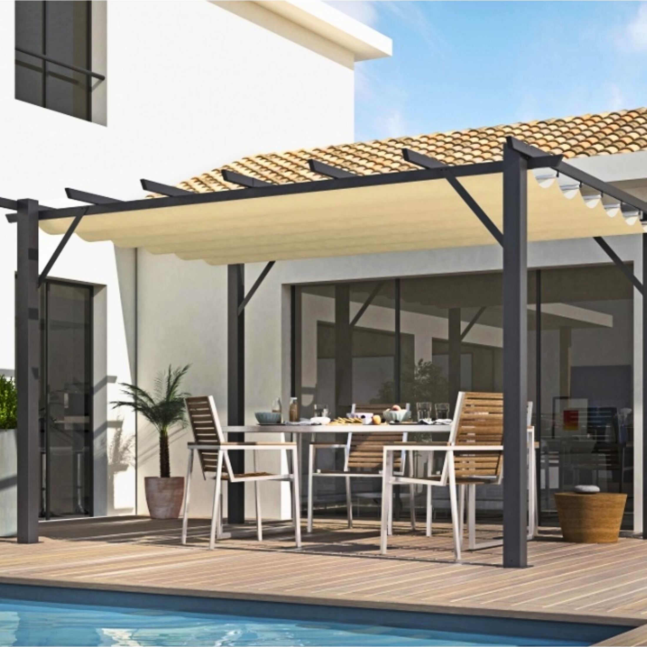 "Sun" sliding aluminum gazebo with 400x300 cm 230h cover