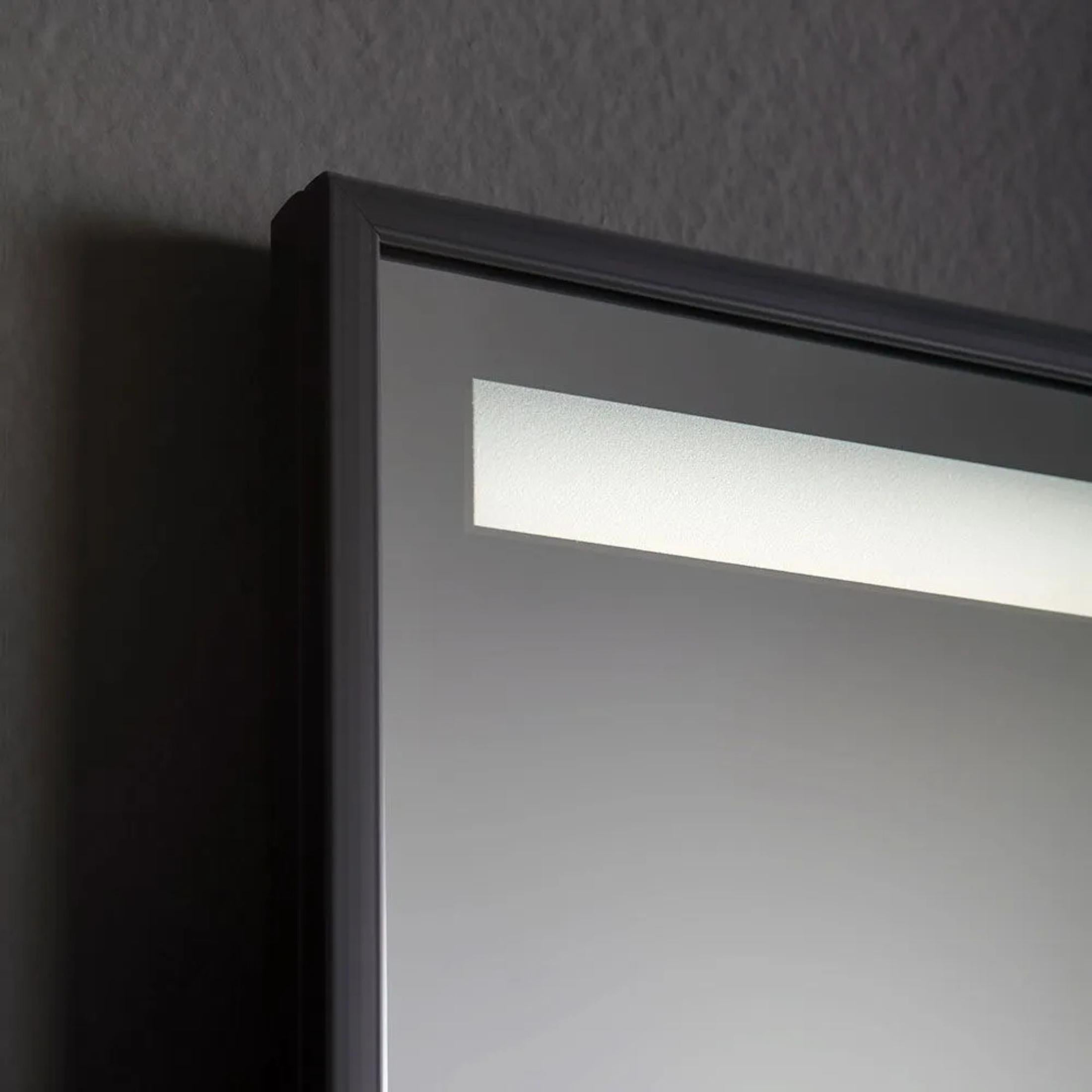 "Sombra" rectangular LED strip mirror with matt black frame