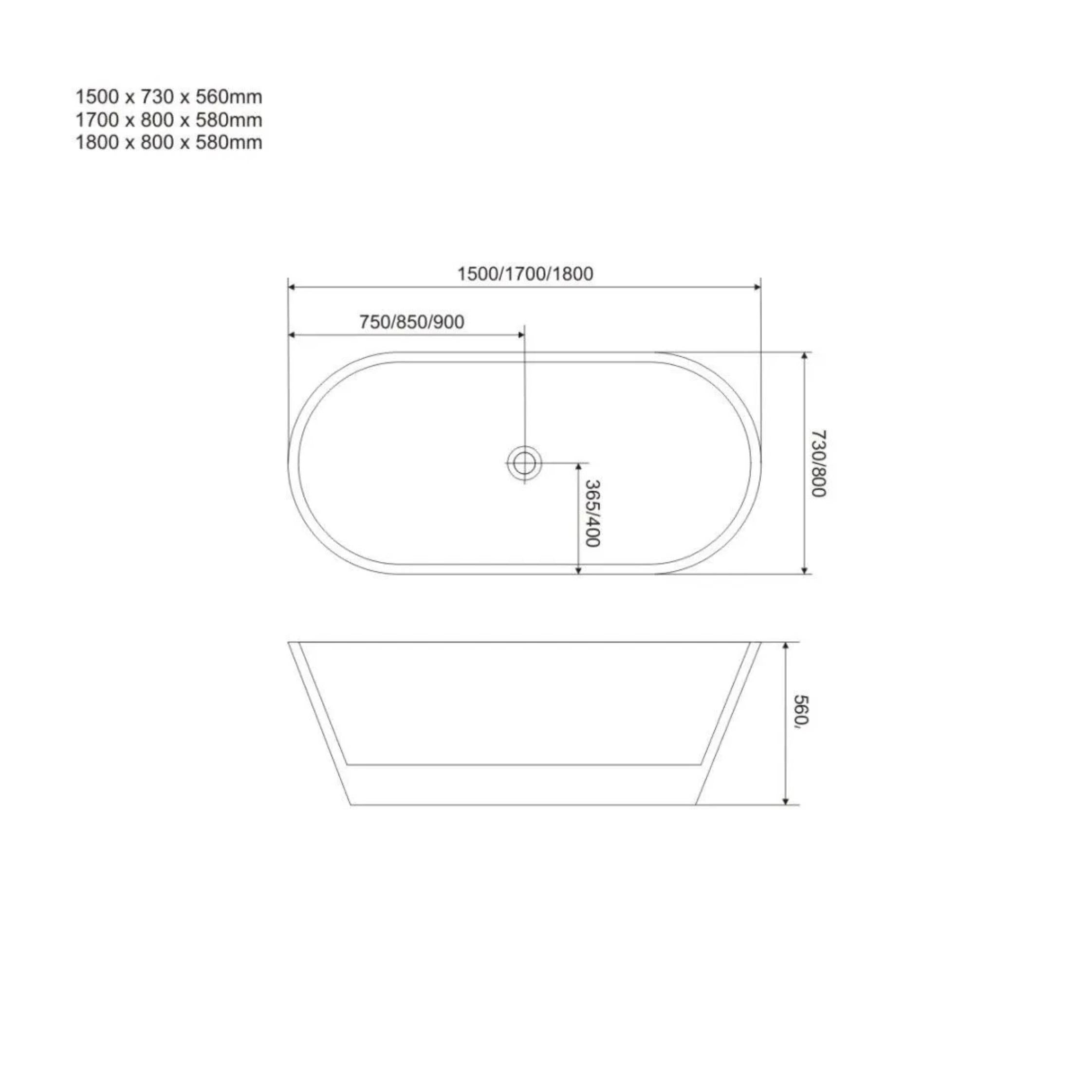 "Anita" freestanding oval bathtub in white acrylic