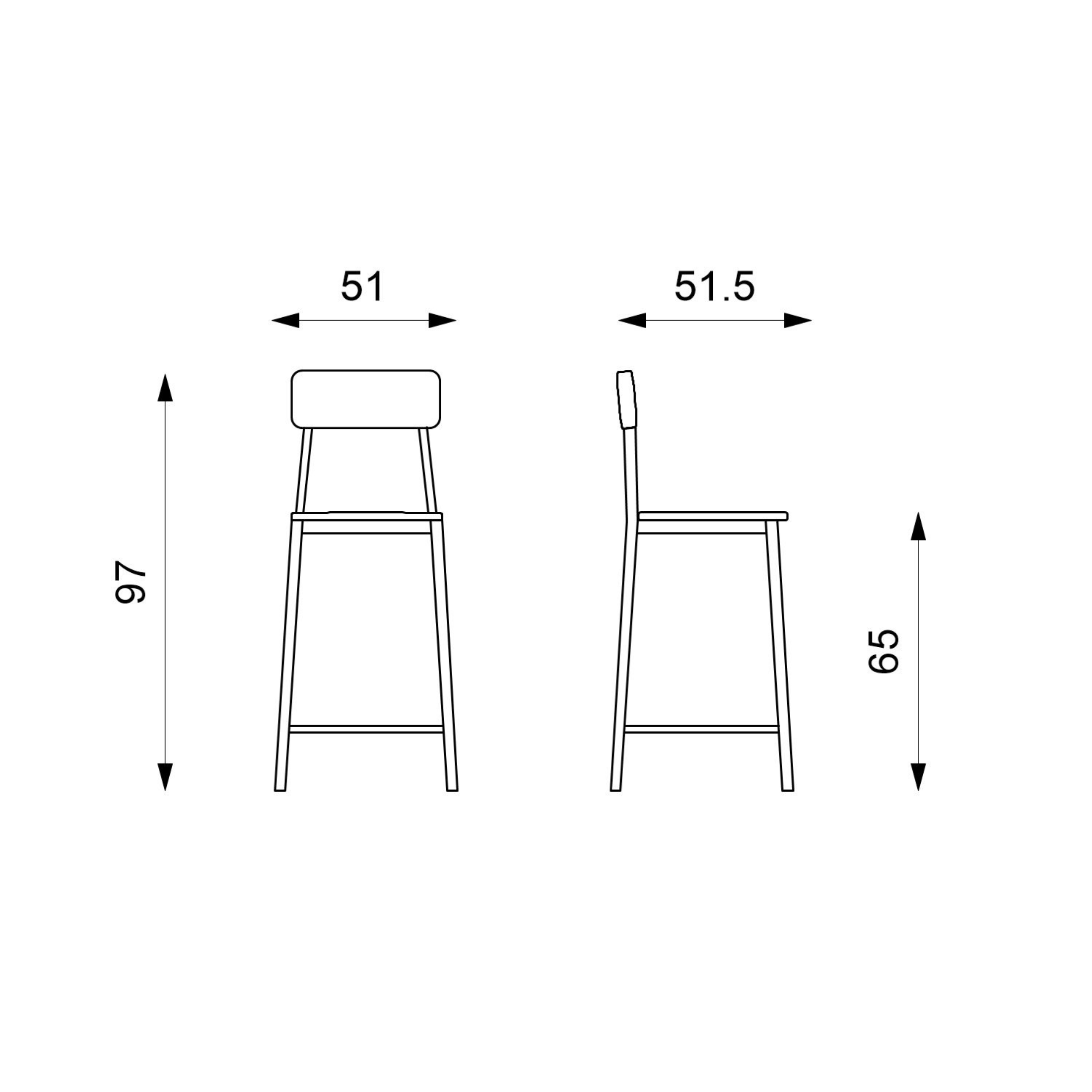 Set of high wooden stools with footrest and metal legs "Teo" cm 51.5x51 97h