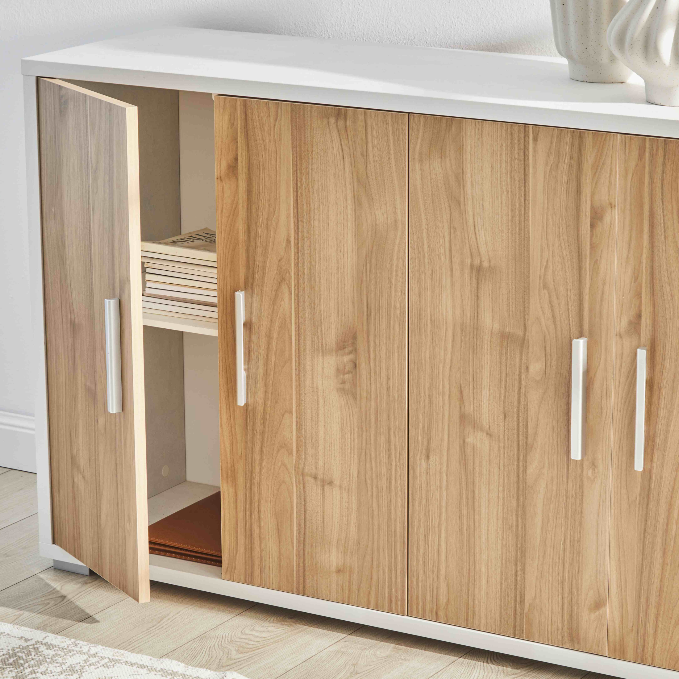 Modern 6-door "Paris" wooden sideboard, 203x41 cm, 84h