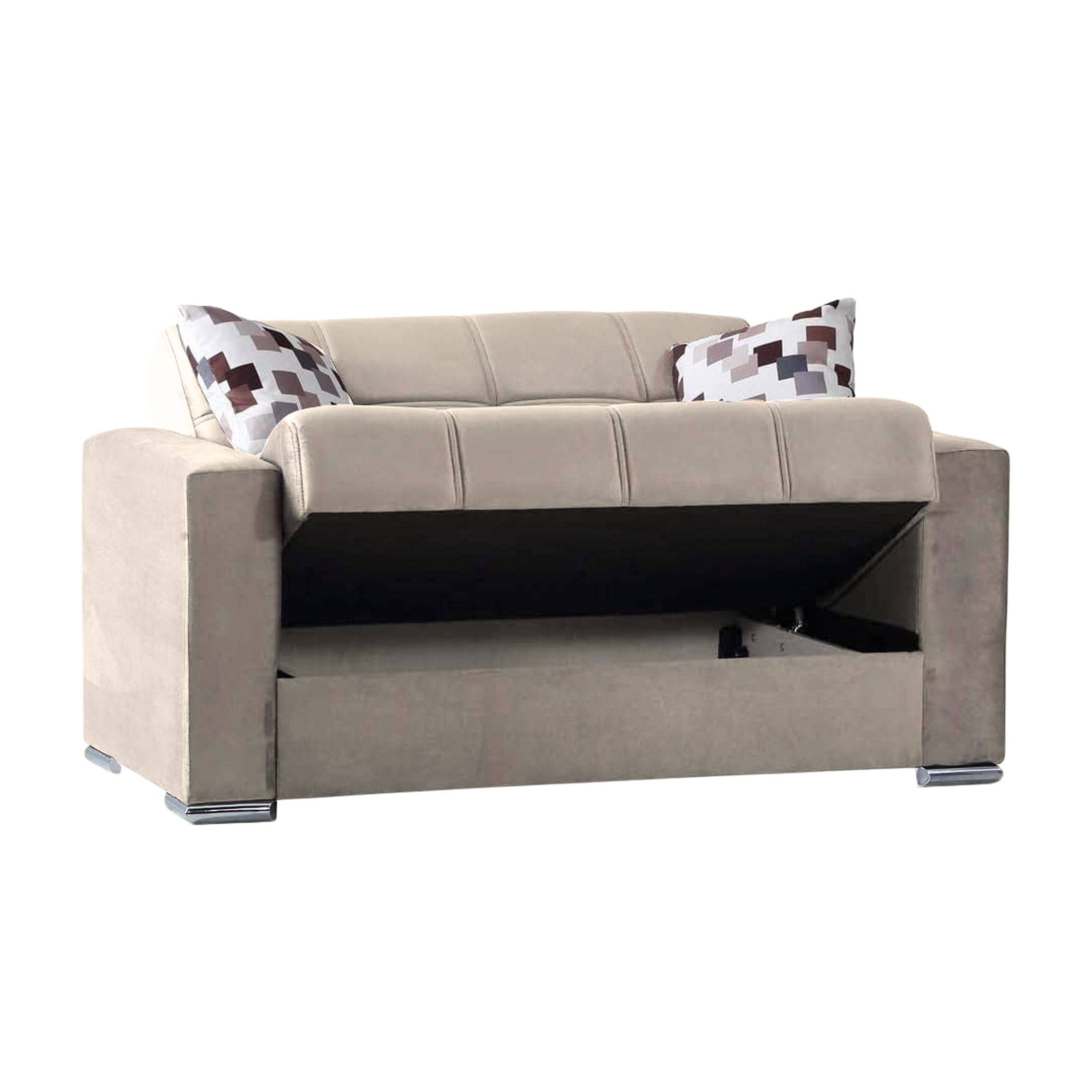 "Alba" 2-seater sofa with storage in fabric with chromed feet, 158x85 cm, 92h