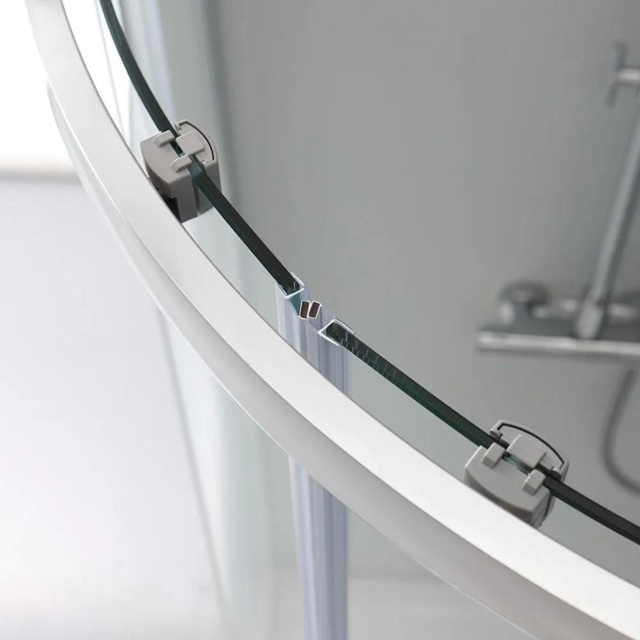 Semicircular "Genova" shower enclosure with two sliding doors in tempered glass, 185 cm high.