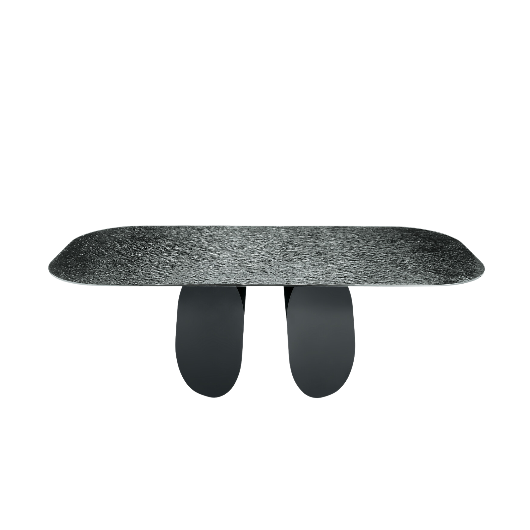 "Monroe" modern fixed dining table with hammered glass top