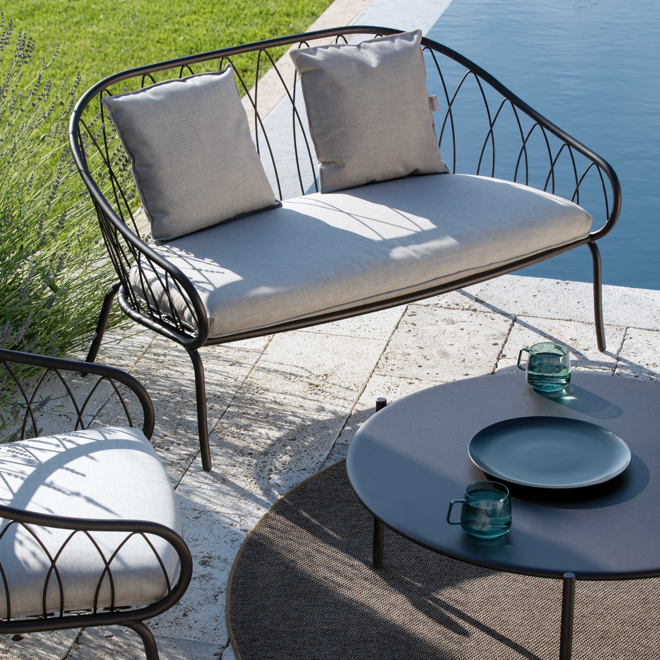 "Flora" metal garden sofa, stackable lounge bench, 160x78 cm, 75 cm high