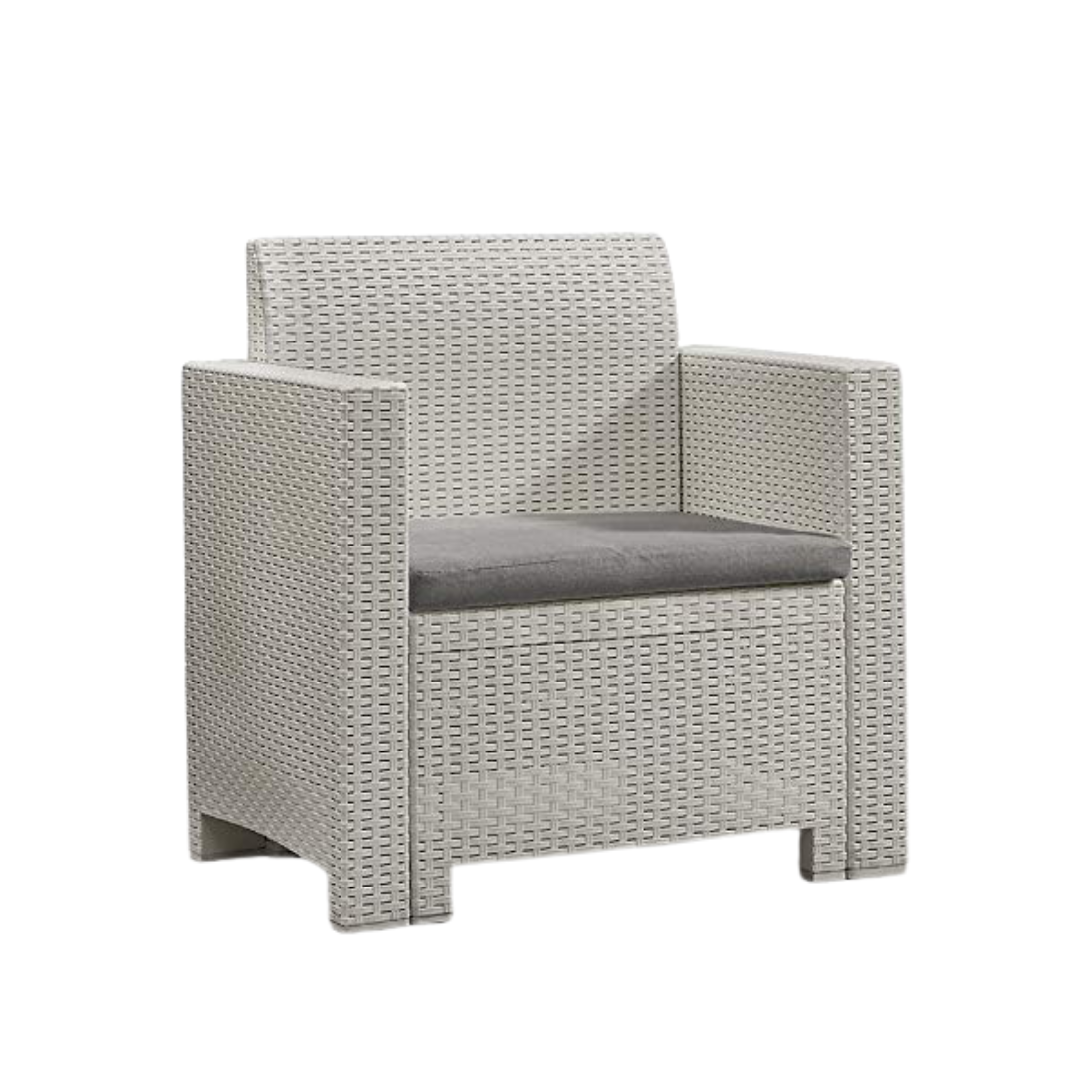 "Nebraska II" garden lounge set in rattan resin, coffee table + sofa + 2 armchairs with cushions