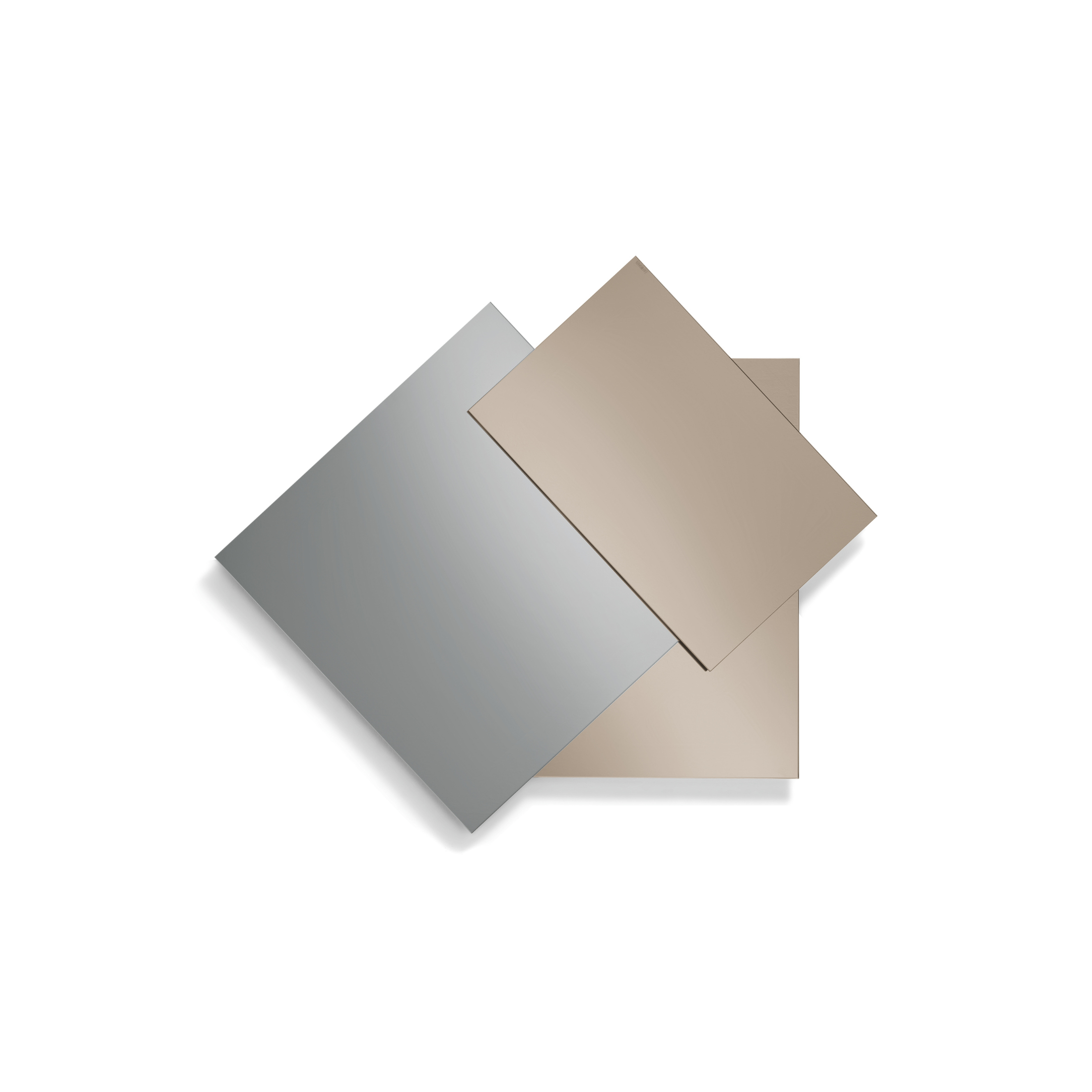 "Refle" mirror made up of three overlapping plates, two bronze-coloured and one smoke-coloured