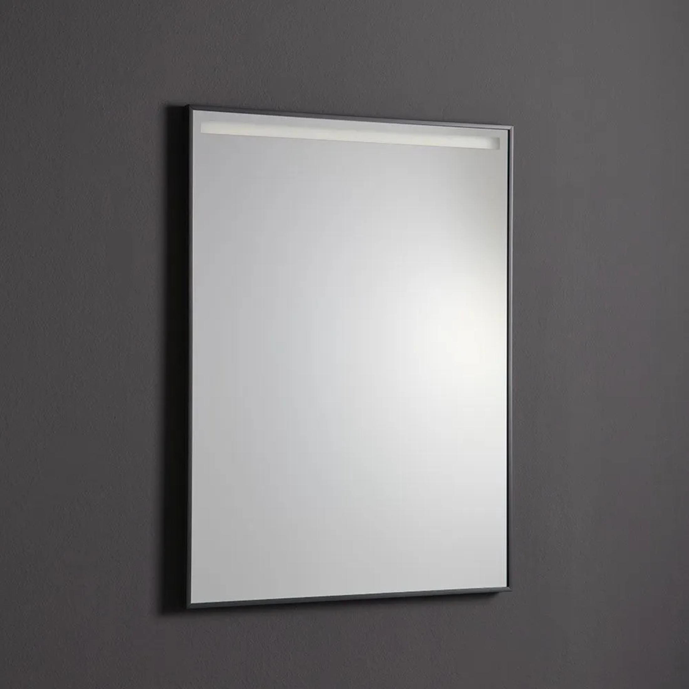 "Sombra" rectangular LED strip mirror with matt black frame