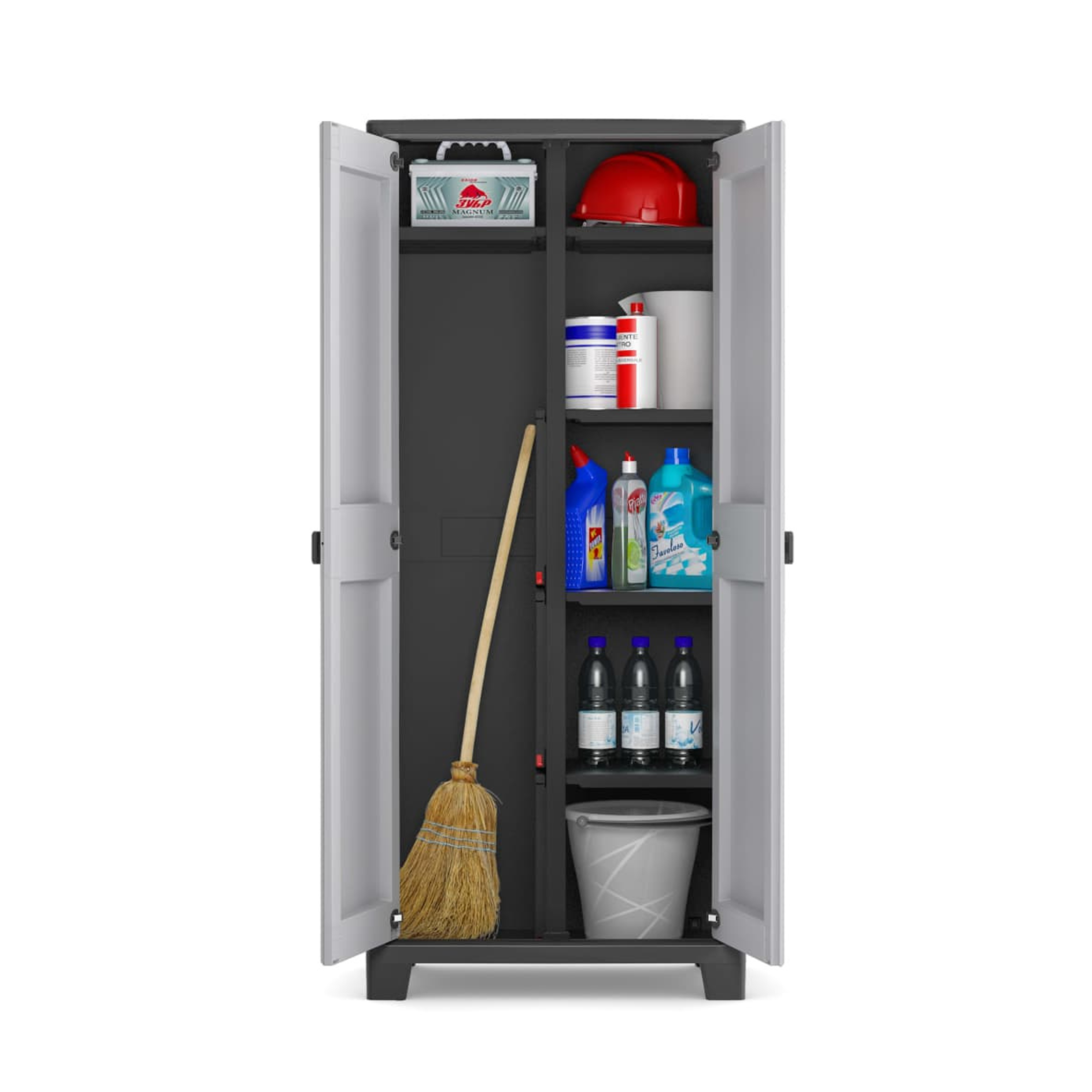 XL "Hitan" resin garden cabinet with internal shelves and raised feet