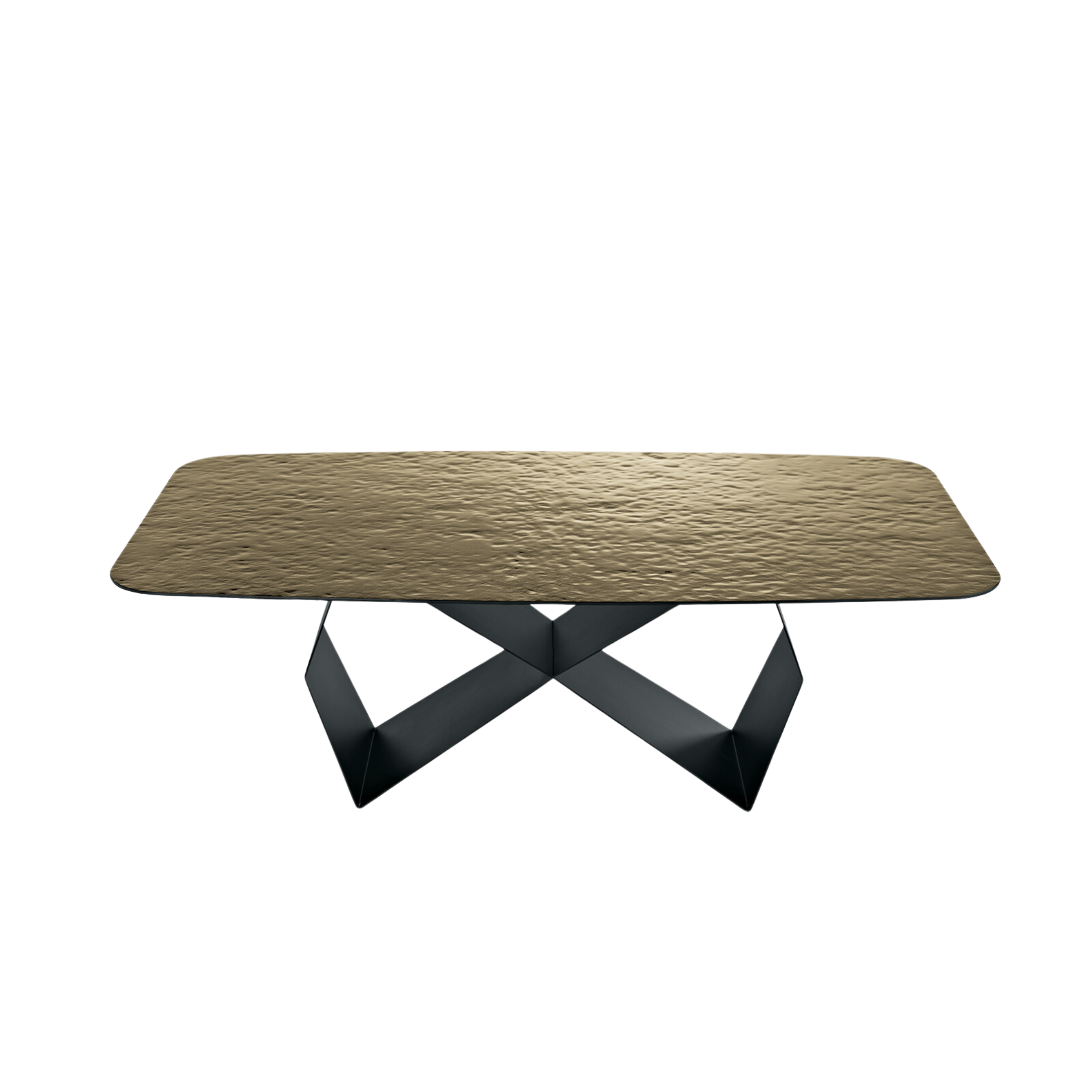 "Karlito" modern fixed table with painted metal base, 210x110 cm, 75 cm high.