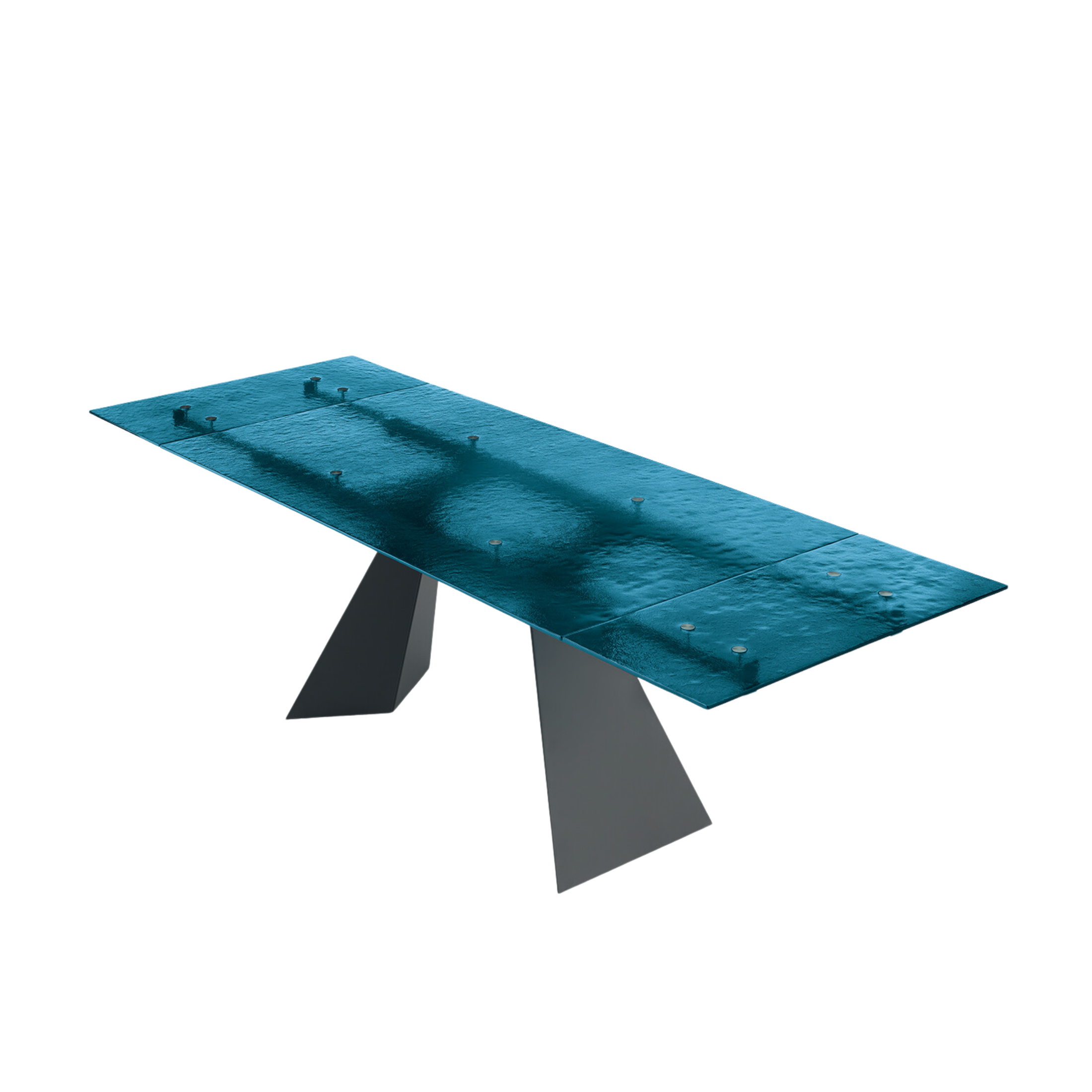 "Rubino" extendable dining table with hammered glass top