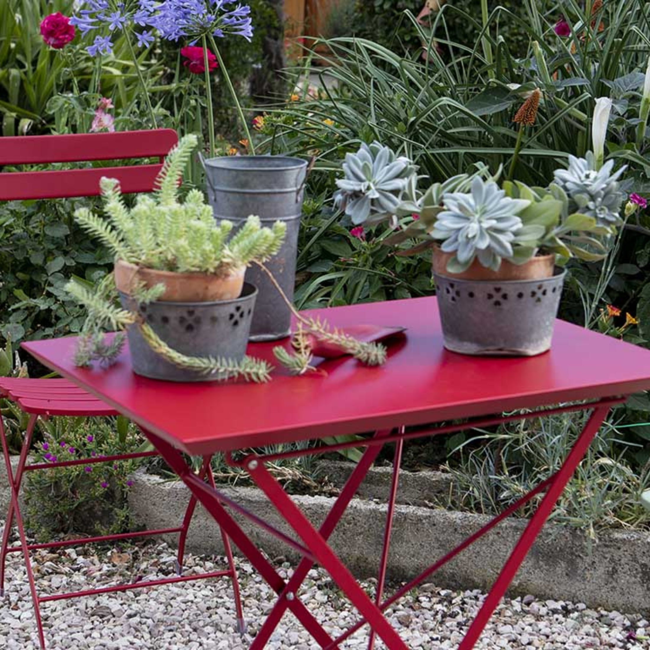 "Step" folding square table in galvanized metal for the garden, height 75 cm