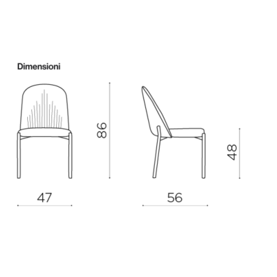 Set of "Nova" chairs upholstered in fabric with metal frame cm 47x56 86h