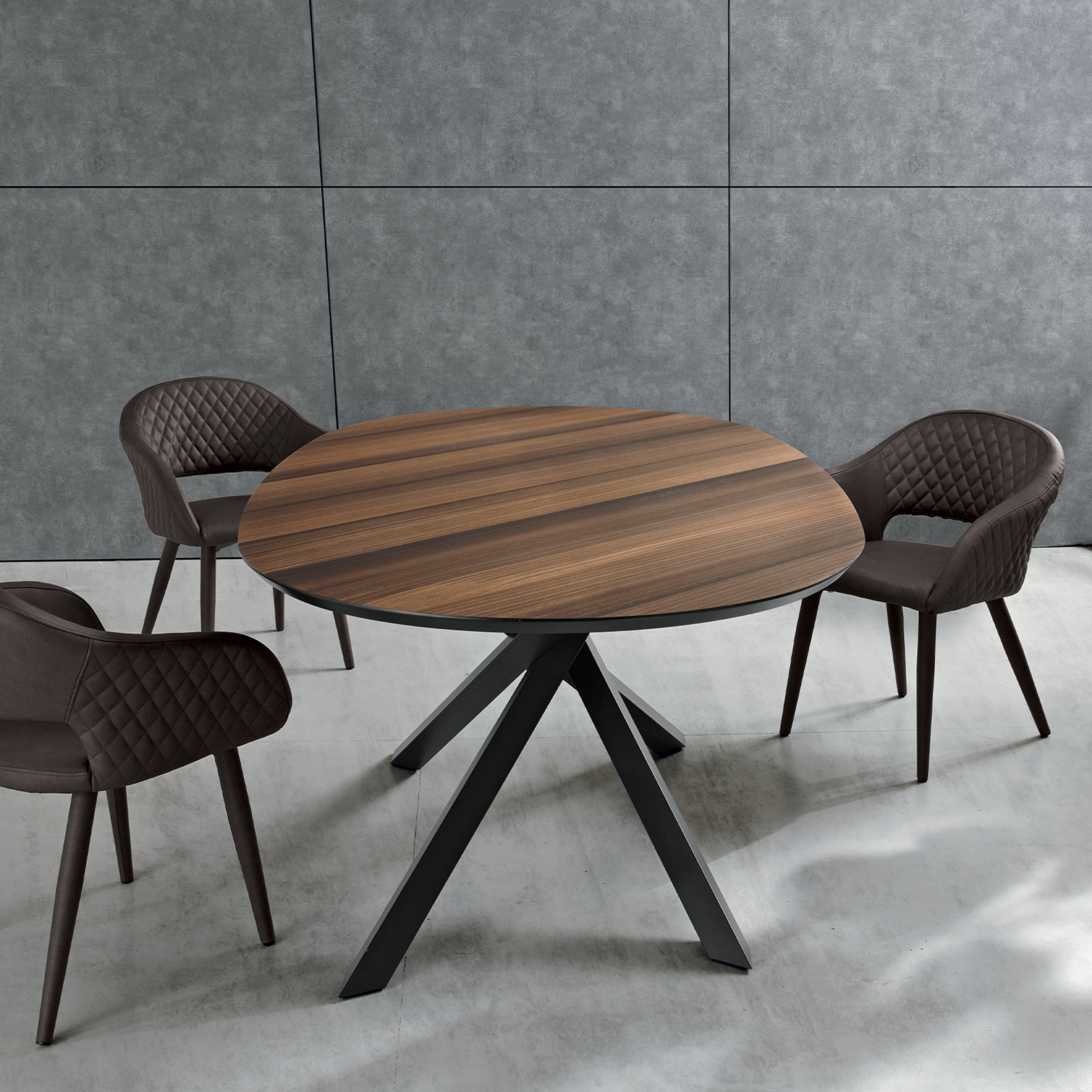 "Canyon" modern fixed dining table with metal base and oak top, 210x109 cm, 75 cm high