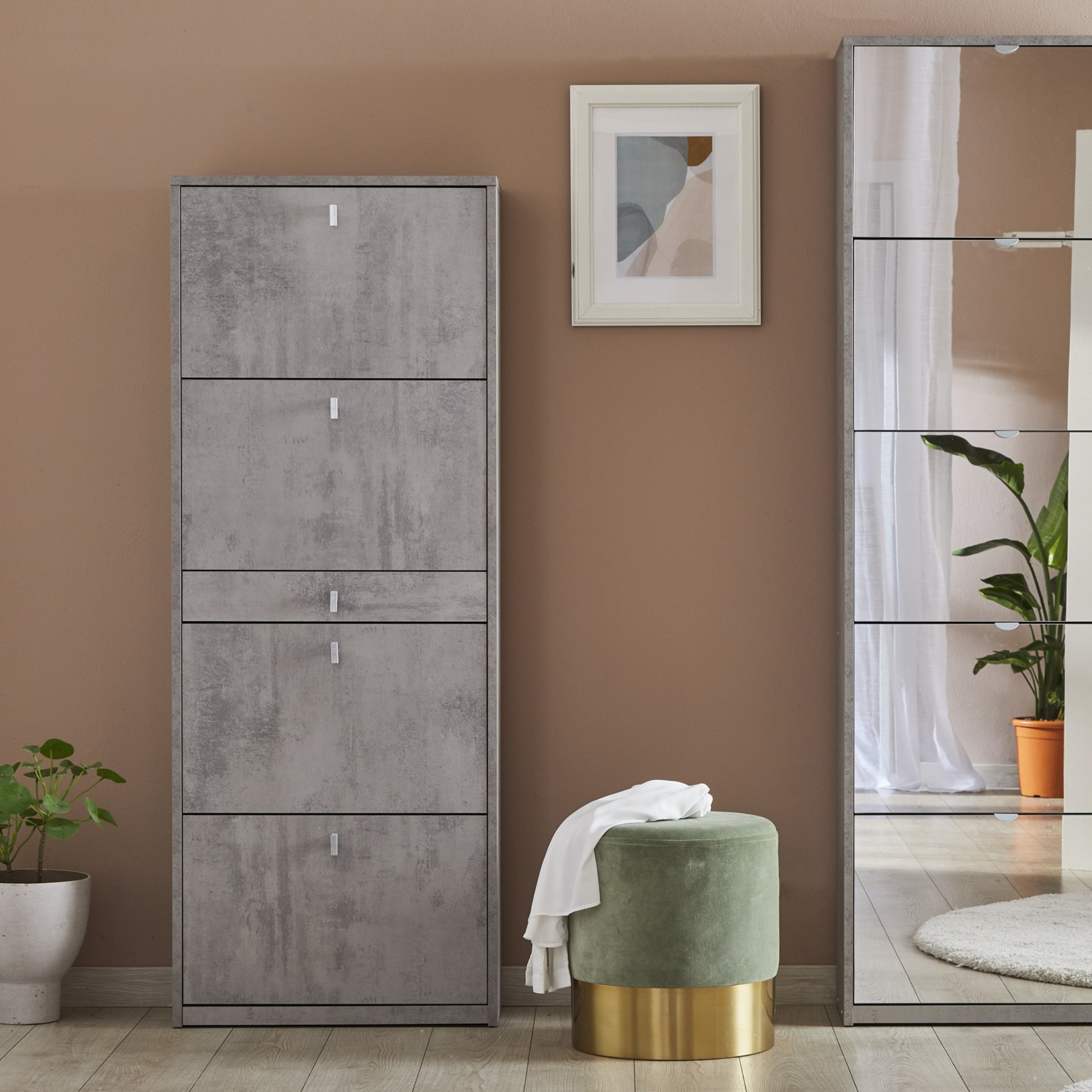 "Chloe1" 4-door shoe rack, tall wooden cabinet, 63x18 cm, 154h