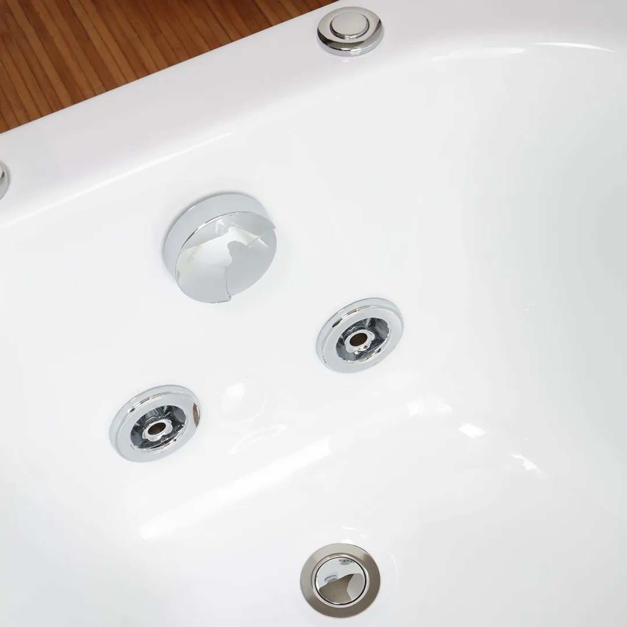 "Elsa" corner whirlpool bathtub in white acrylic, 170x70 cm, 58 cm high