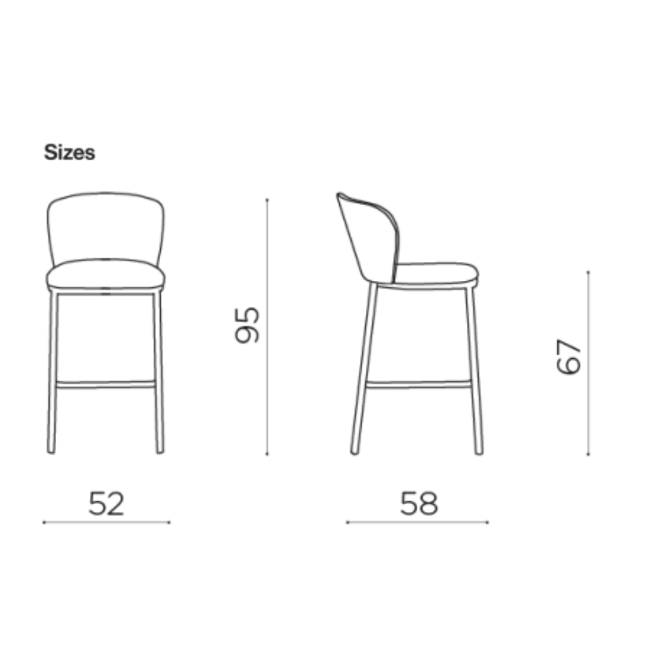 Set of fixed "Riva" stools with a soft and welcoming design in fabric, 58x52 cm, 95h