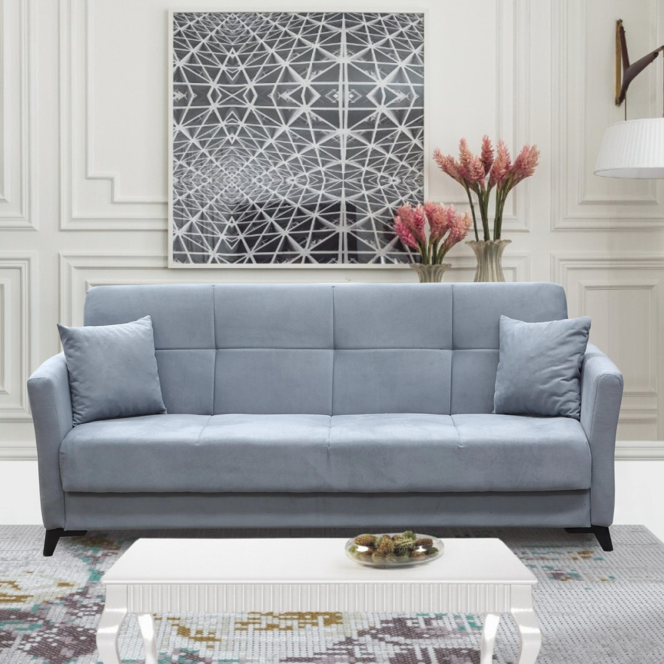 "Lory" modern 3-seater velvet sofa bed for living room, 210x88 cm, 82 cm high