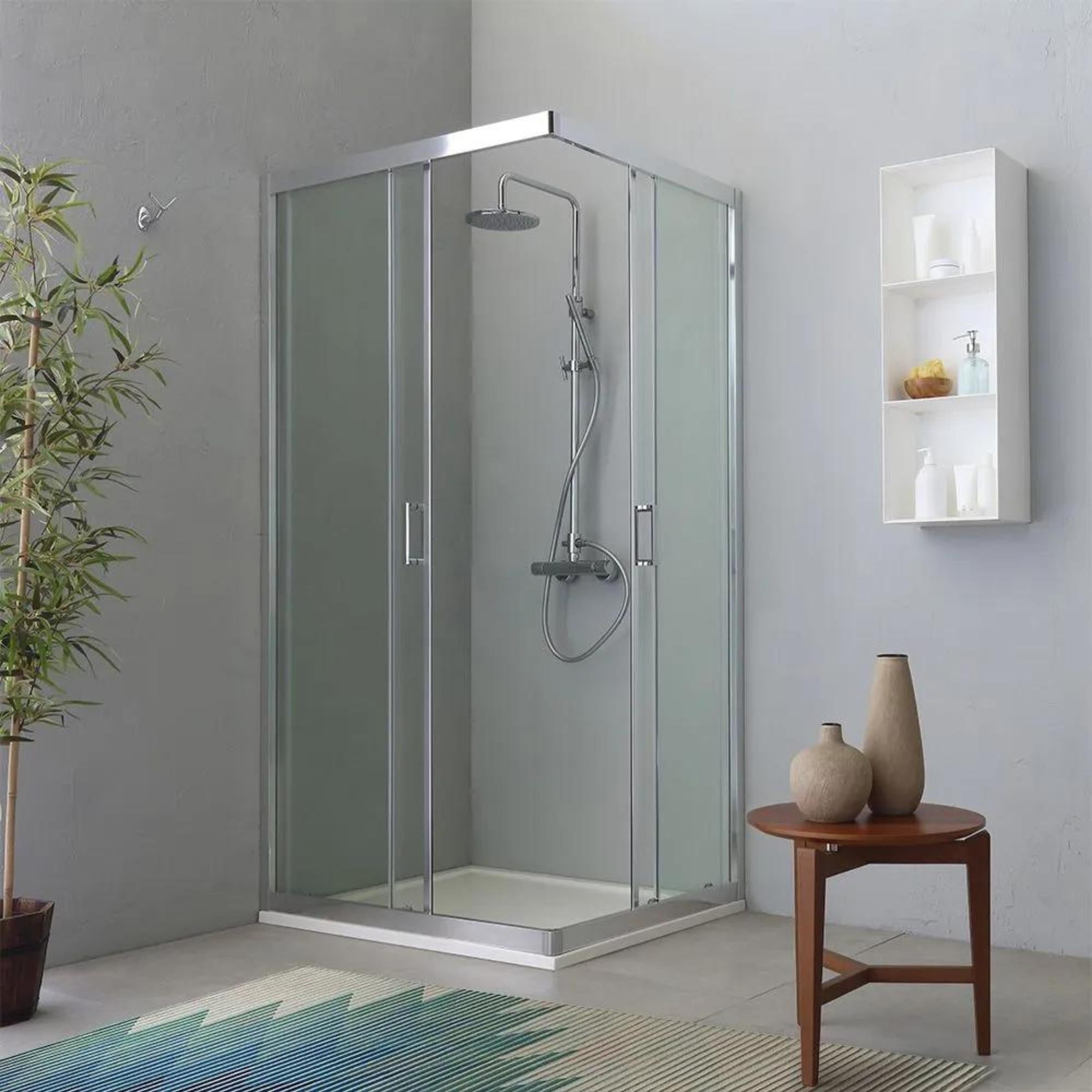 Modern shower enclosure with flat profile "Ferrara Two" in tempered glass and aluminum