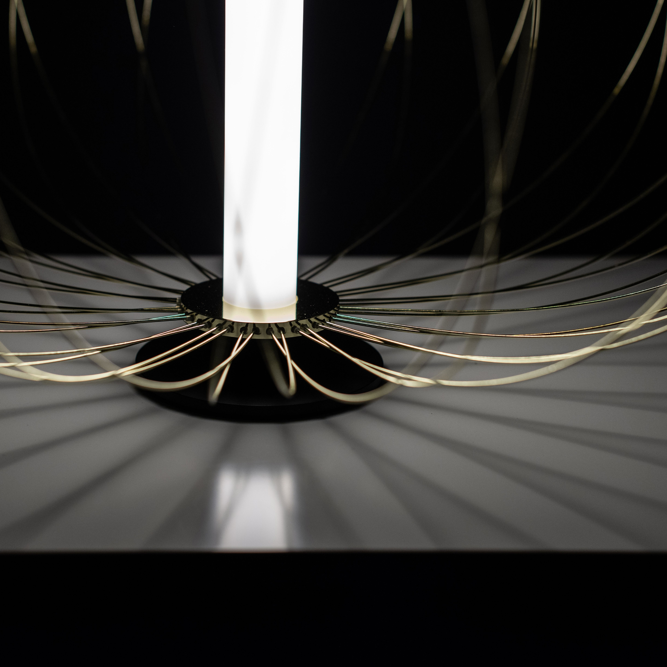 "Jaula" LED floor, table and hanging lamp with steel shade