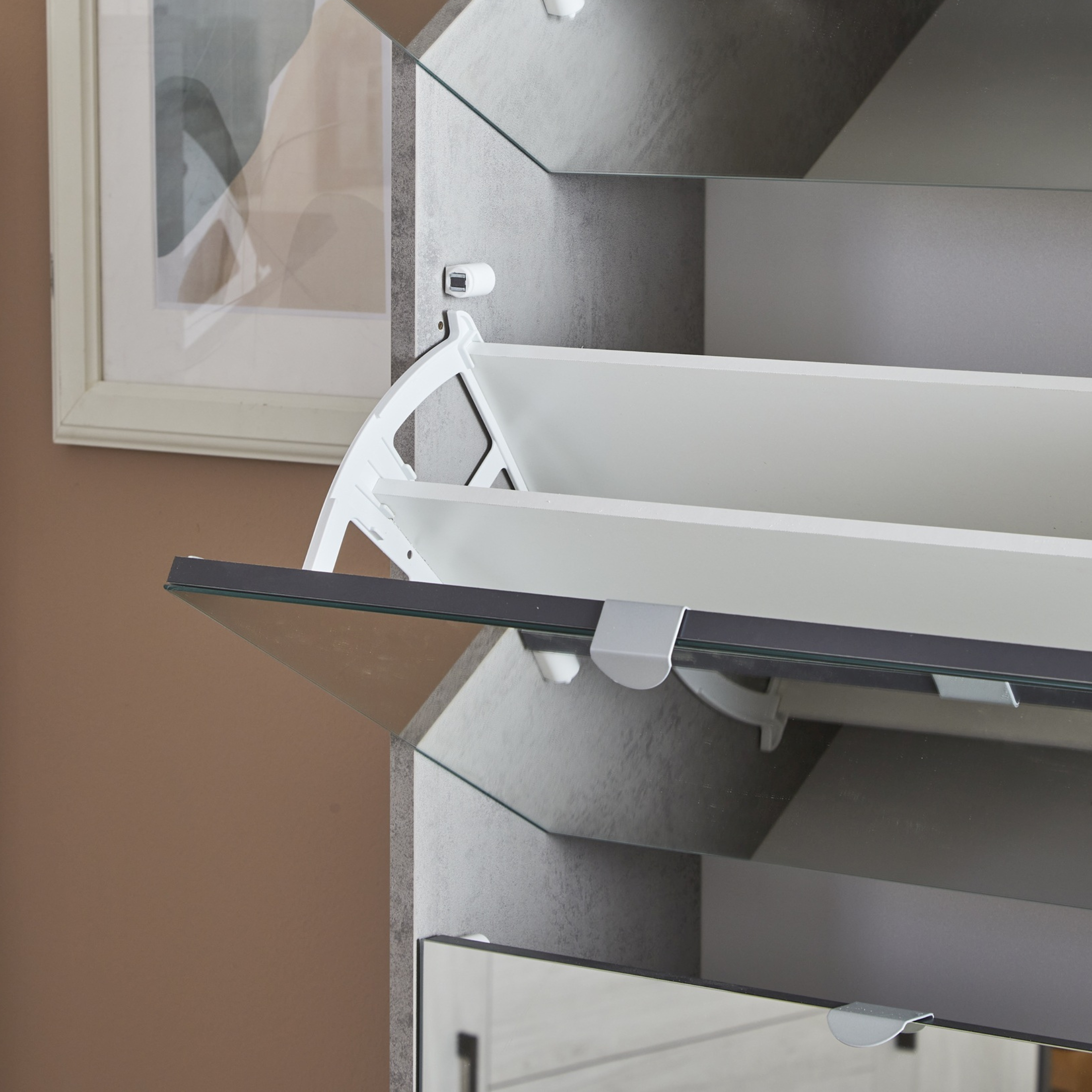 "Vittoria" 4-door mirrored shoe rack, 1 wooden drawer, 63x29 cm, 164 cm high