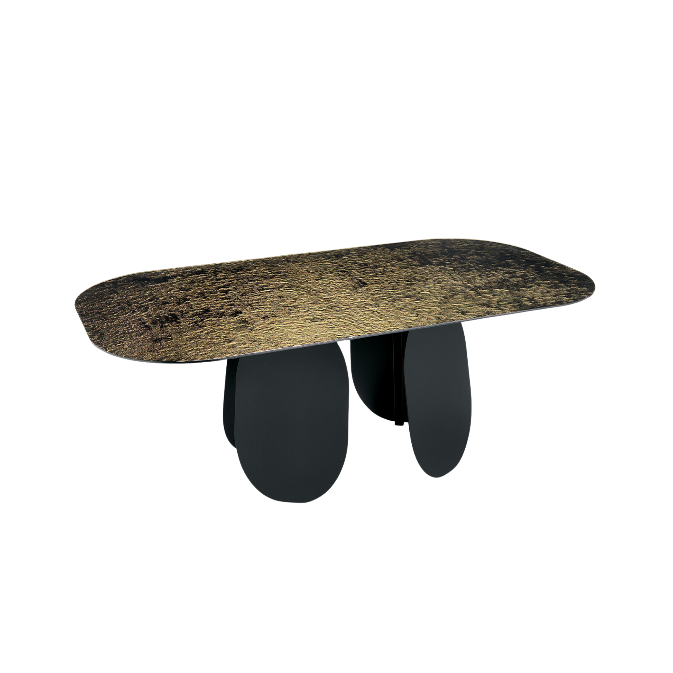 "Monroe" modern fixed dining table with hammered glass top