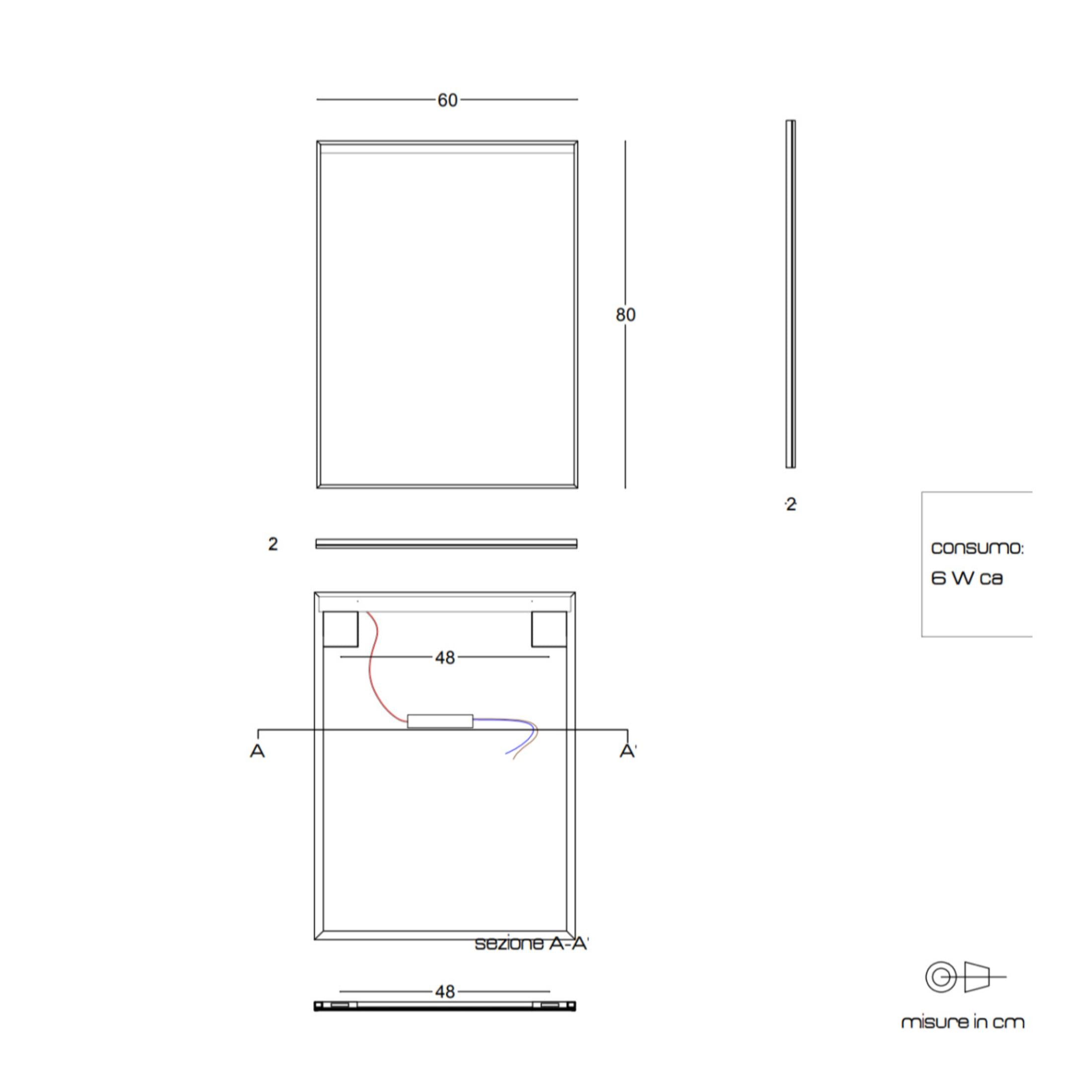 "Sombra" rectangular LED strip mirror with matt black frame