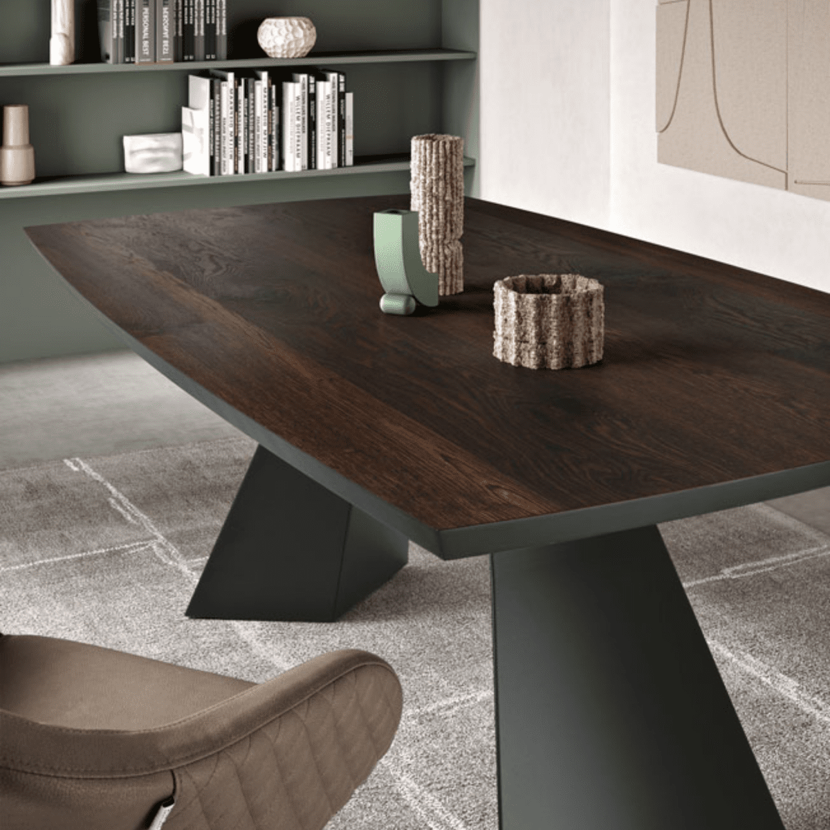 Tavolo fisso da pranzo "Nora" con base in metallo e piano in legno rovere - MondoViro