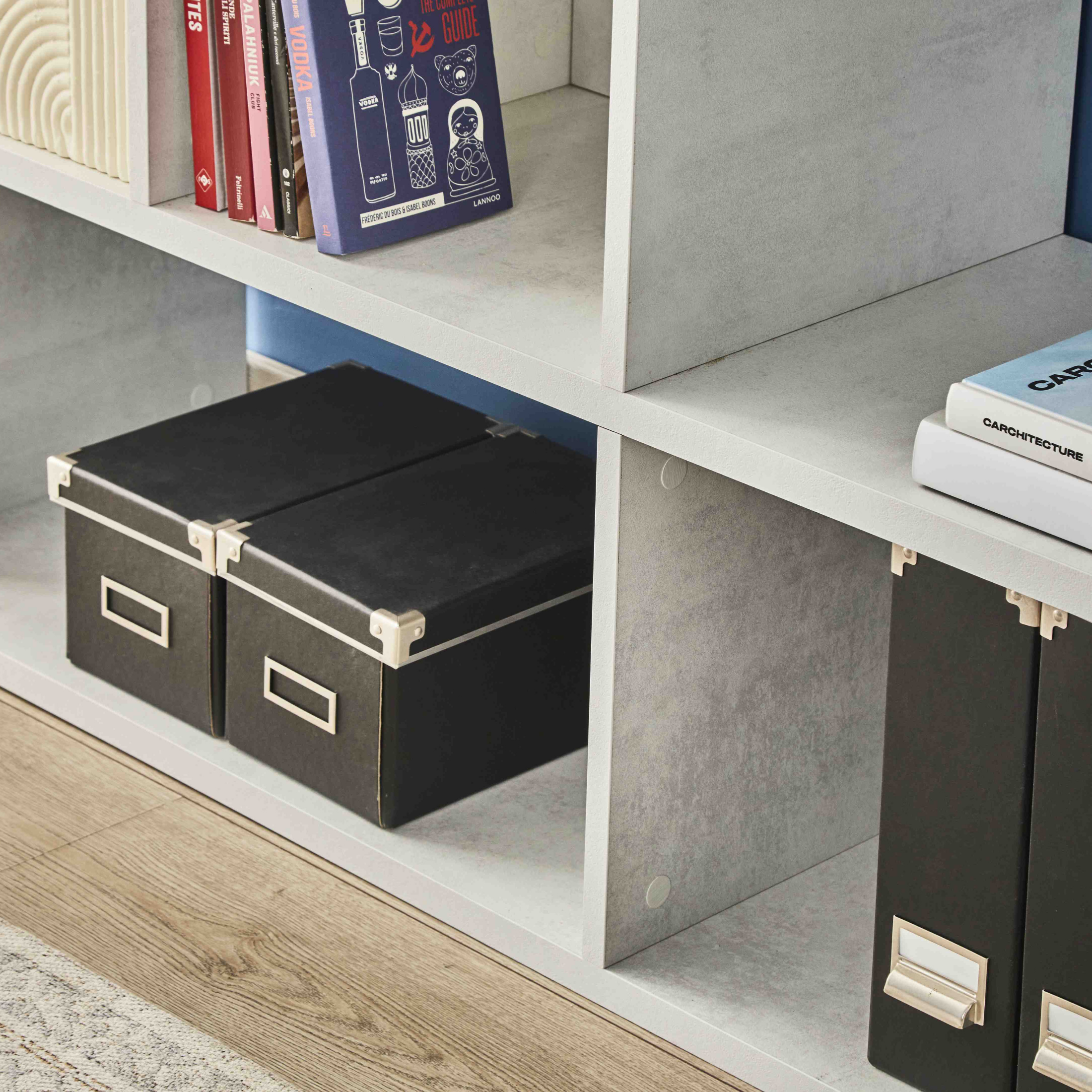 "Riflessioni" modular wooden dividing bookcase, 4 shelves, modern, 150x38 cm, 144 cm high