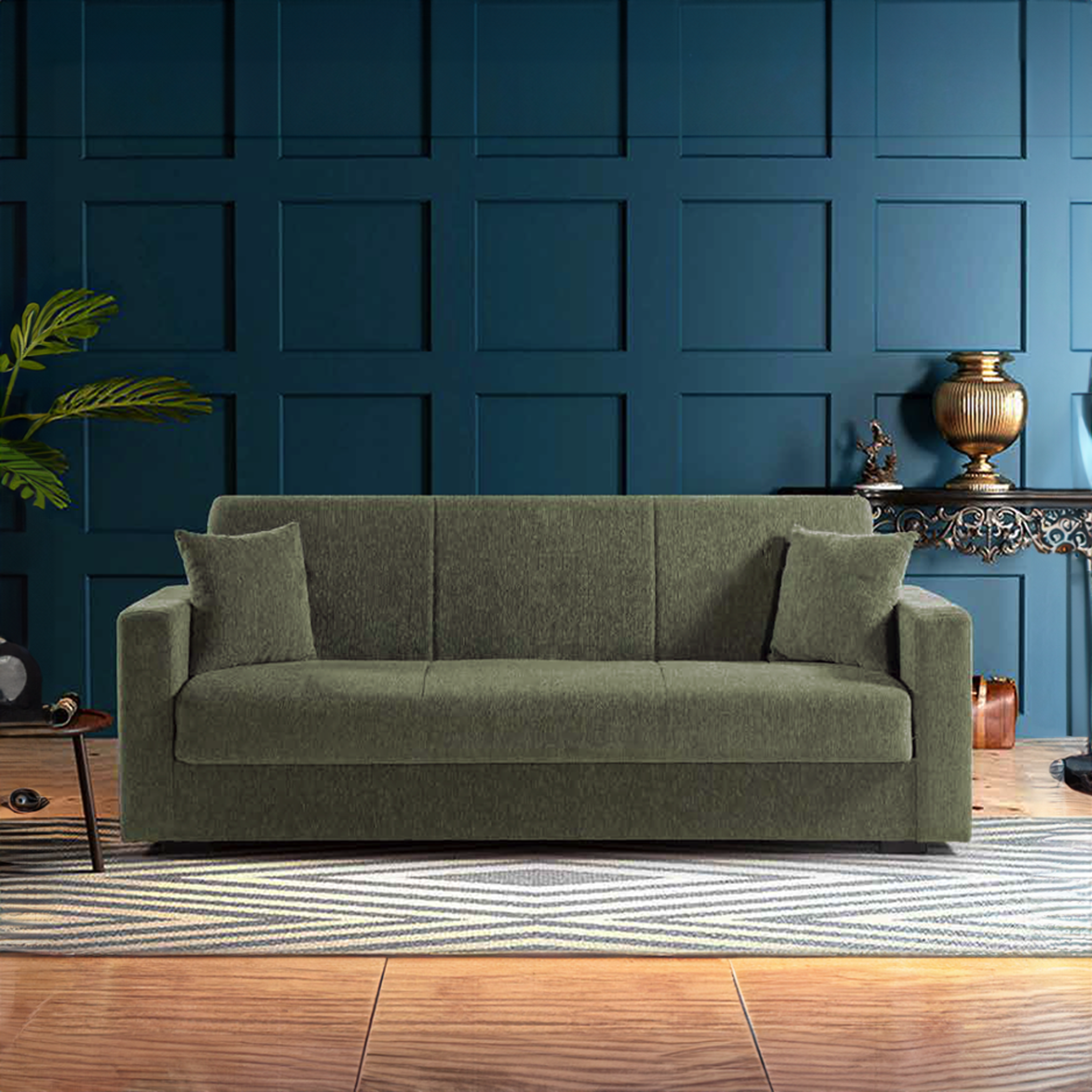 "Futura" 3-seater sofa bed in fabric with chromed feet, 220x84 cm, 82h