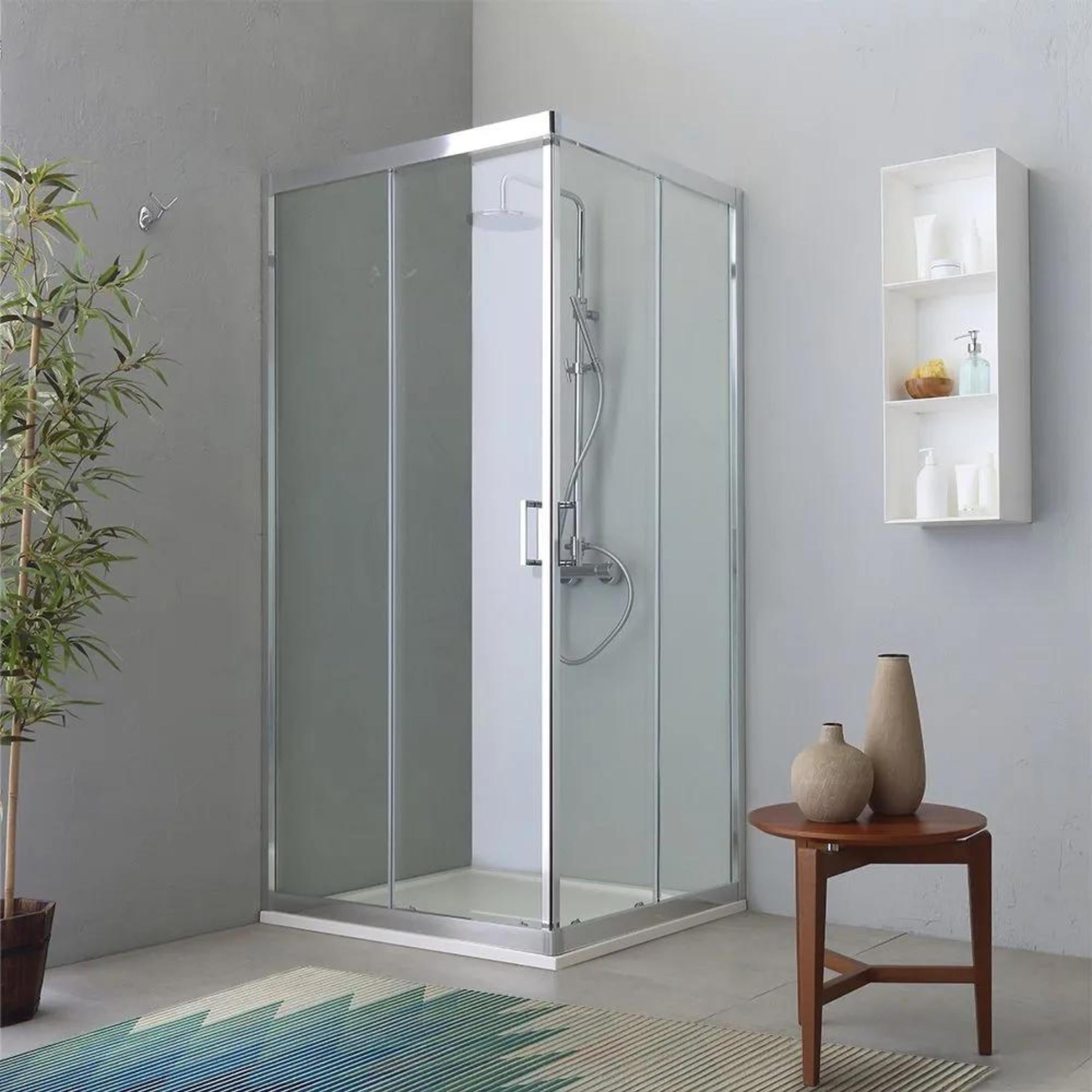 Modern shower enclosure with flat profile "Ferrara Two" in tempered glass and aluminum