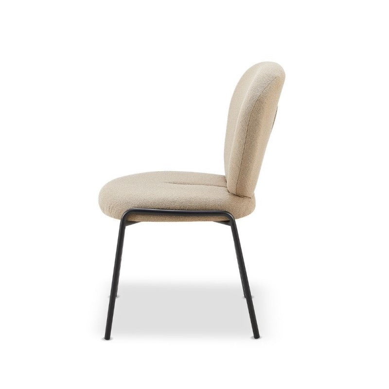Set of "Sirio" dining chairs upholstered in Teddy fabric with black metal legs, 53x39 cm, 94h