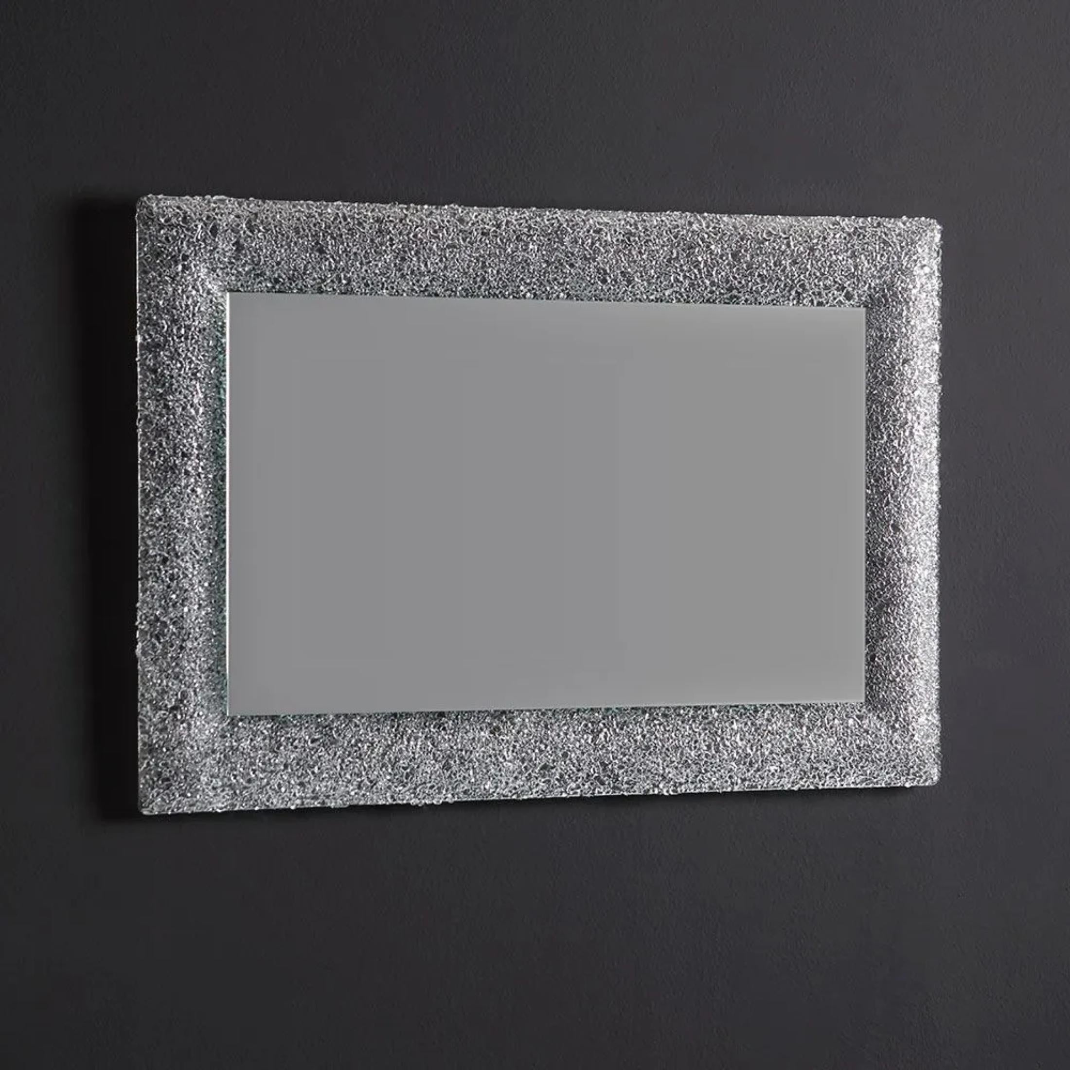 "Serranova2" rectangular LED mirror with glass grit frame, 90x62 cm