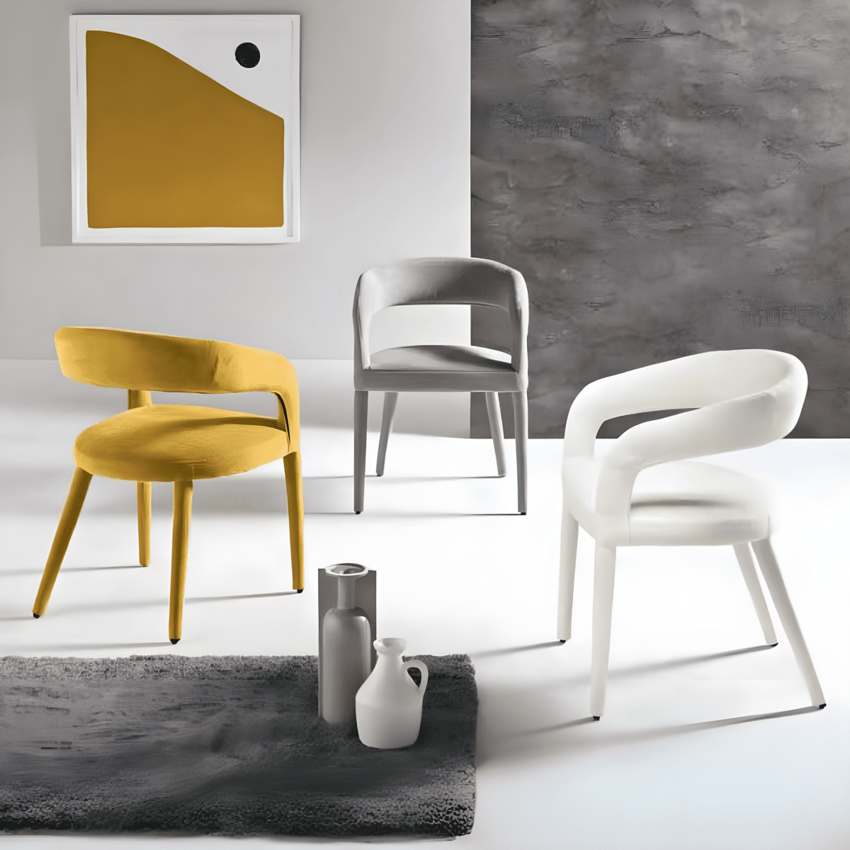 Set di sedie "Voltris" imbottite in tessuto bouclé con gambe rivestite in tessuto cm 55x57 76h - MondoViro