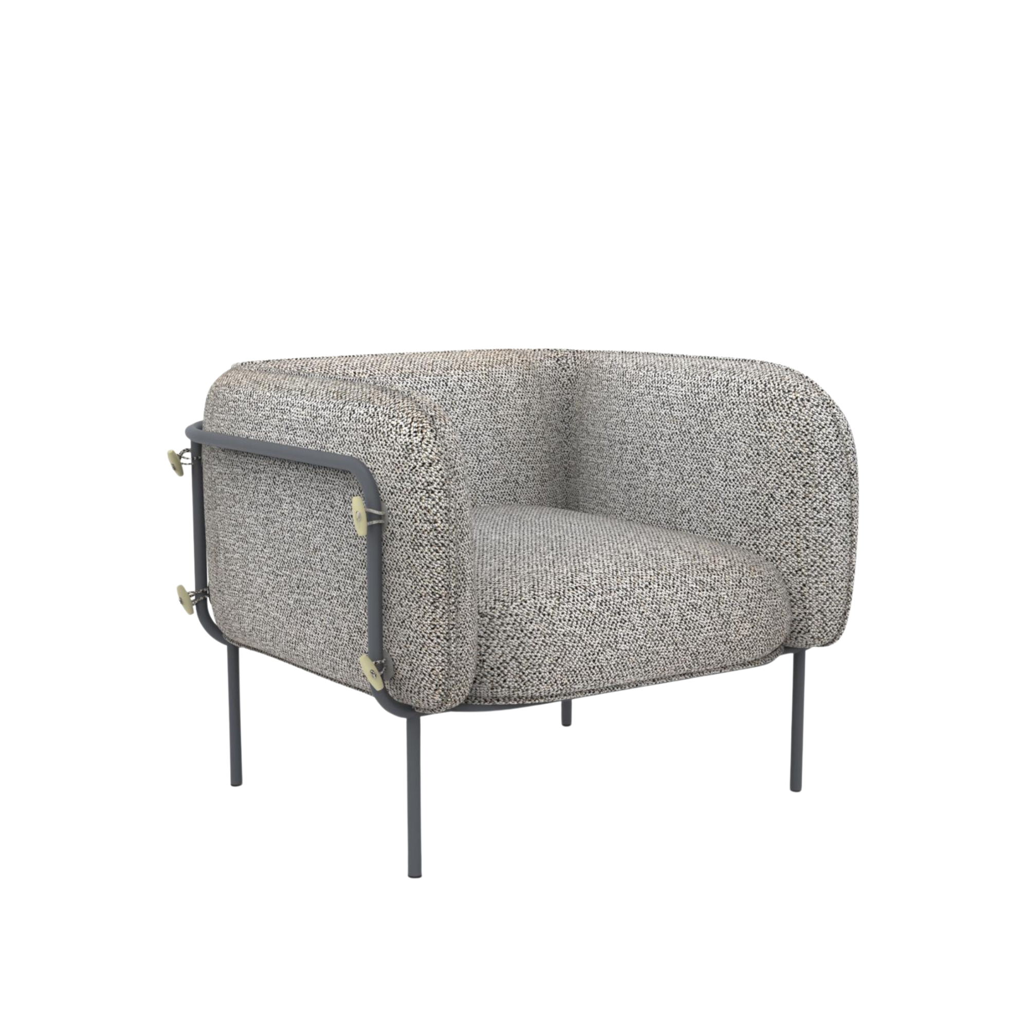 "Alamari" armchair in removable waterproof fabric, metal frame, 95x87 cm, 74h