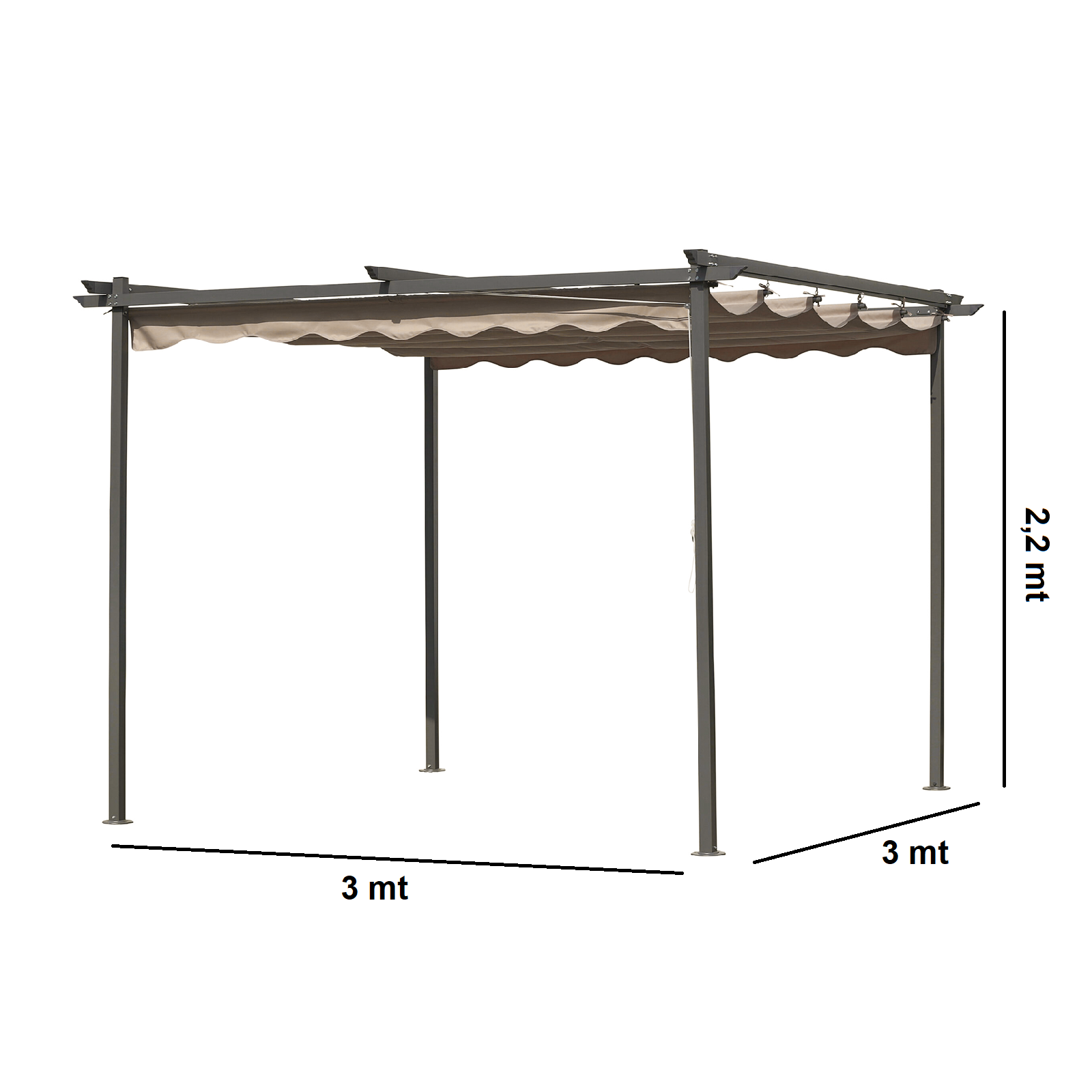 Gazebo in acciaio con telo scorrevole di copertura écru cm 300x300 220h