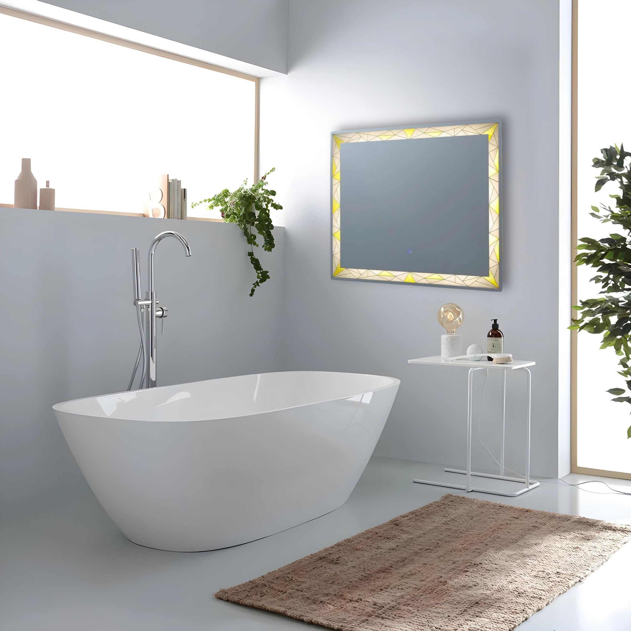 "Mosaic" touch LED wall mirror with satin and colored inserts