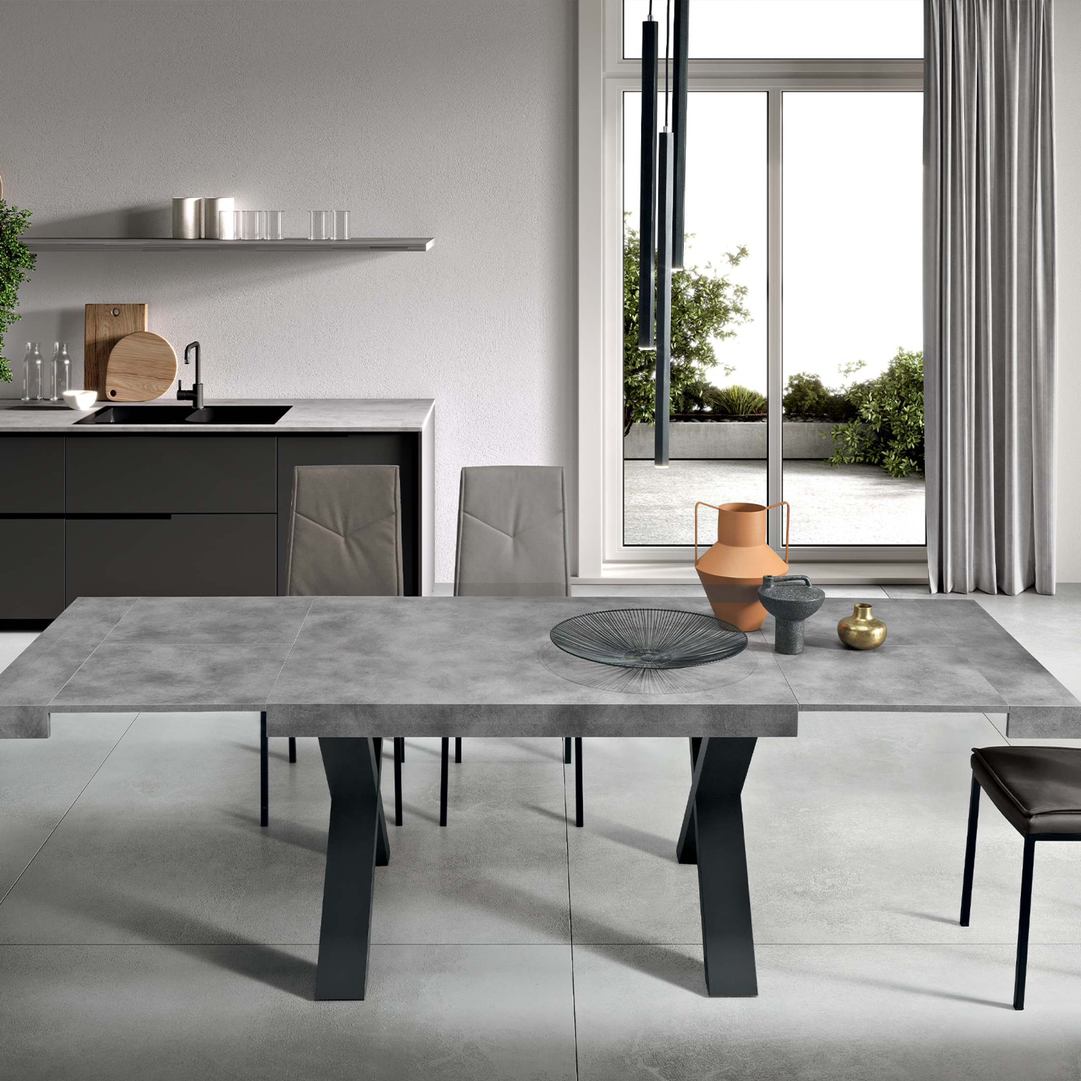 "Barton" extendable dining table with wood-effect laminate extensions, 160/260x90 cm, 76h