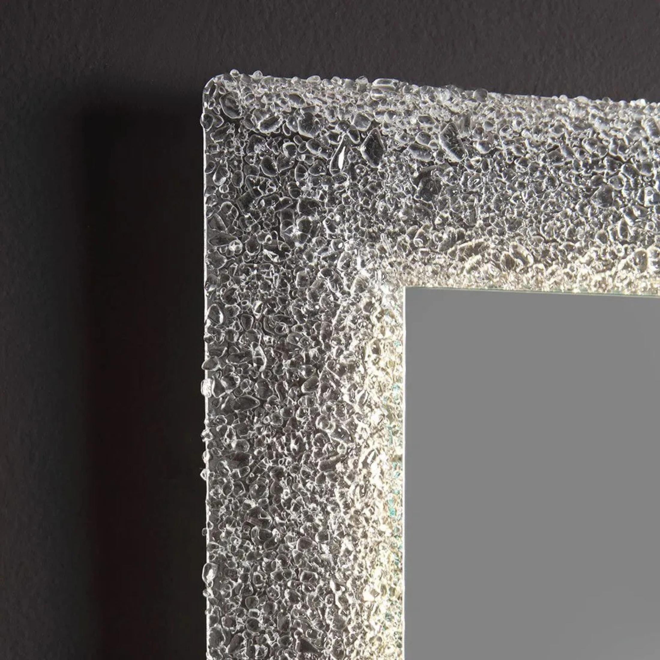 "Serranova2" rectangular LED mirror with glass grit frame, 90x62 cm