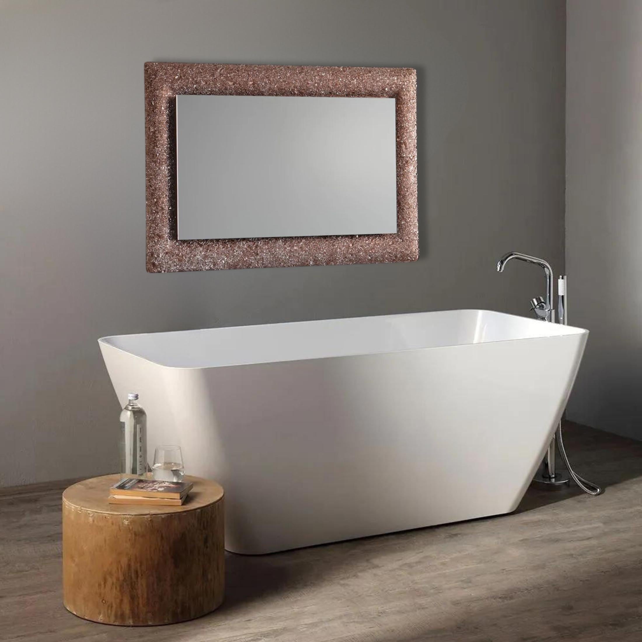 "Serranova2" rectangular LED mirror with glass grit frame, 90x62 cm