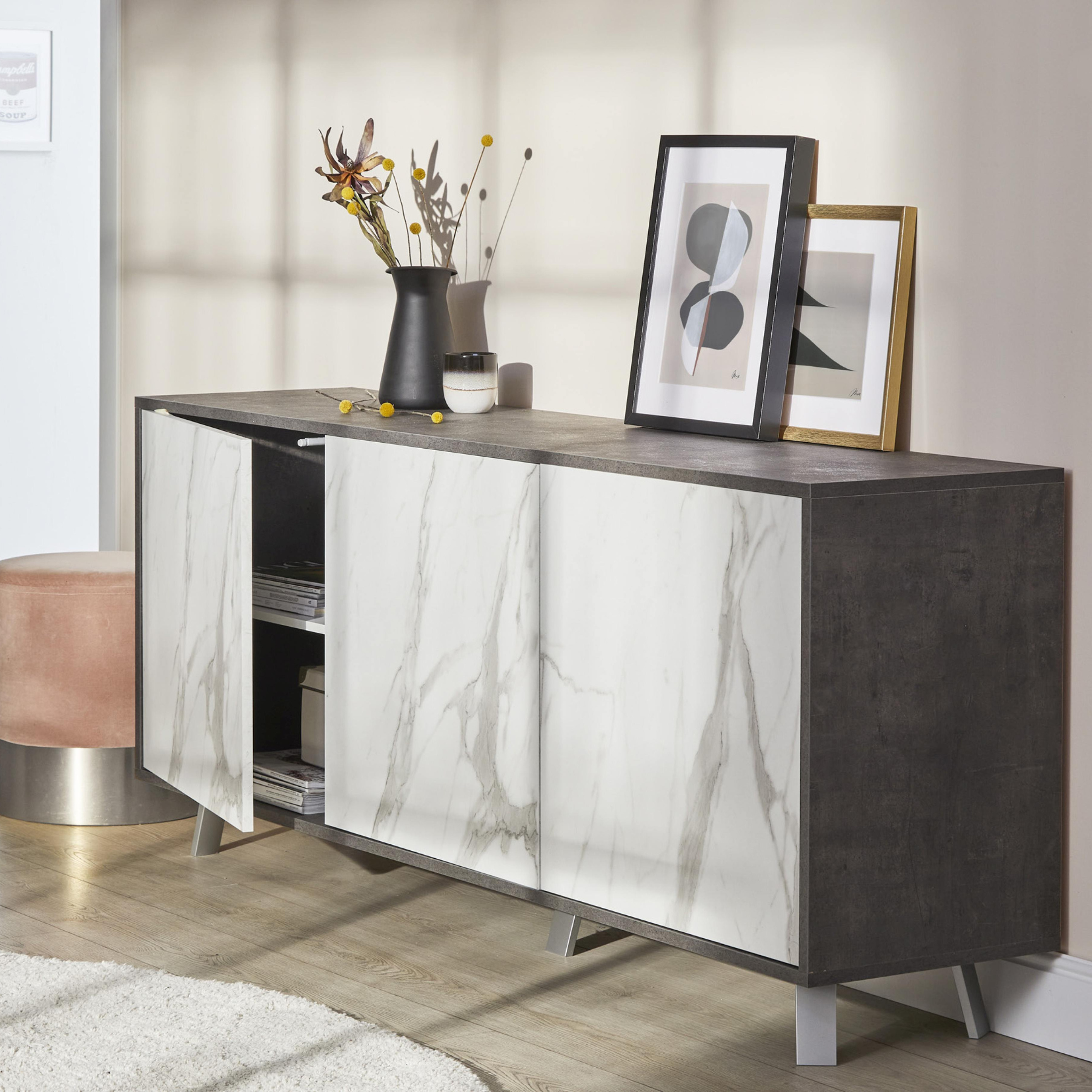 "Alex" 3-door wooden cabinet, push-pull sideboard, 177x41 cm, 74h