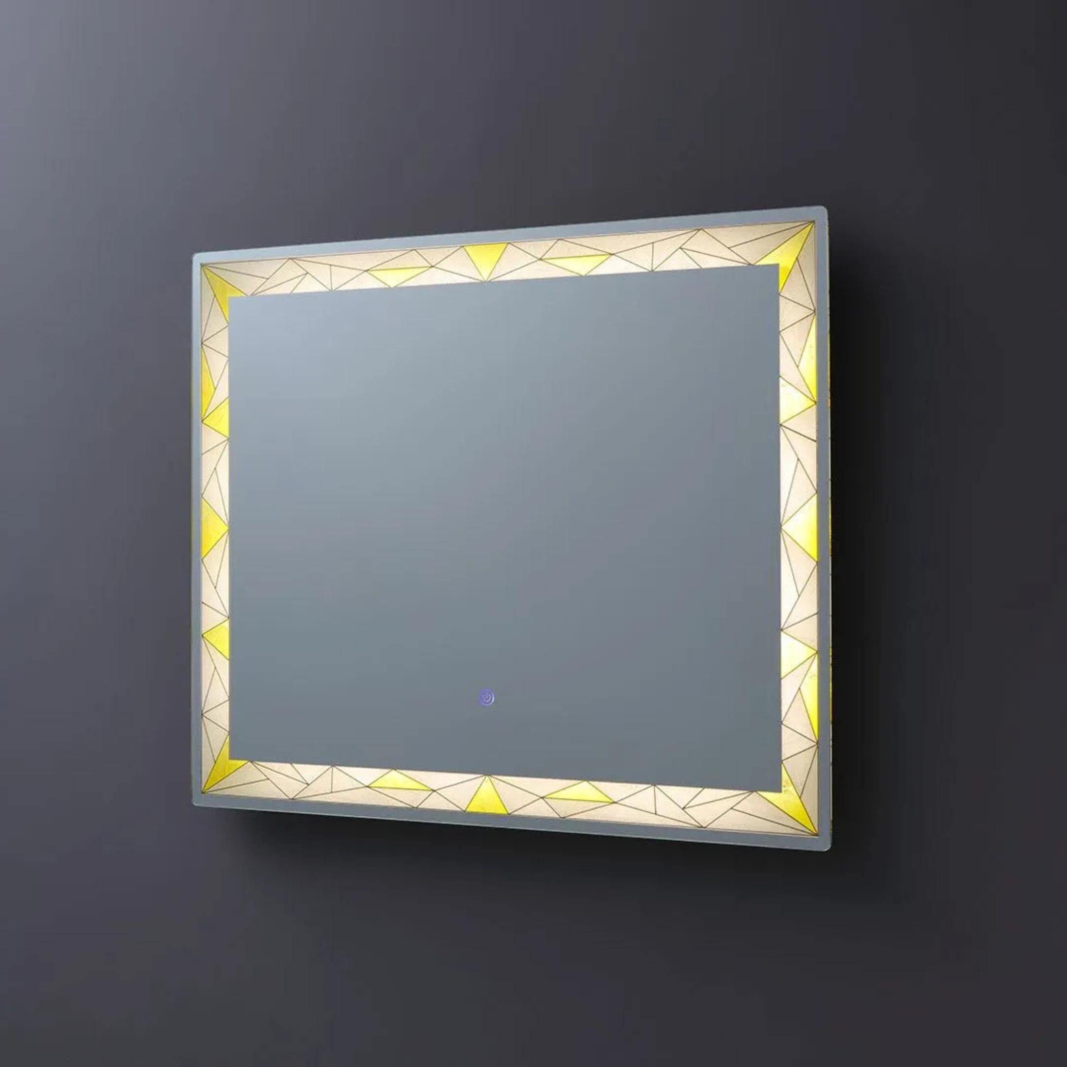 "Mosaic" touch LED wall mirror with satin and colored inserts