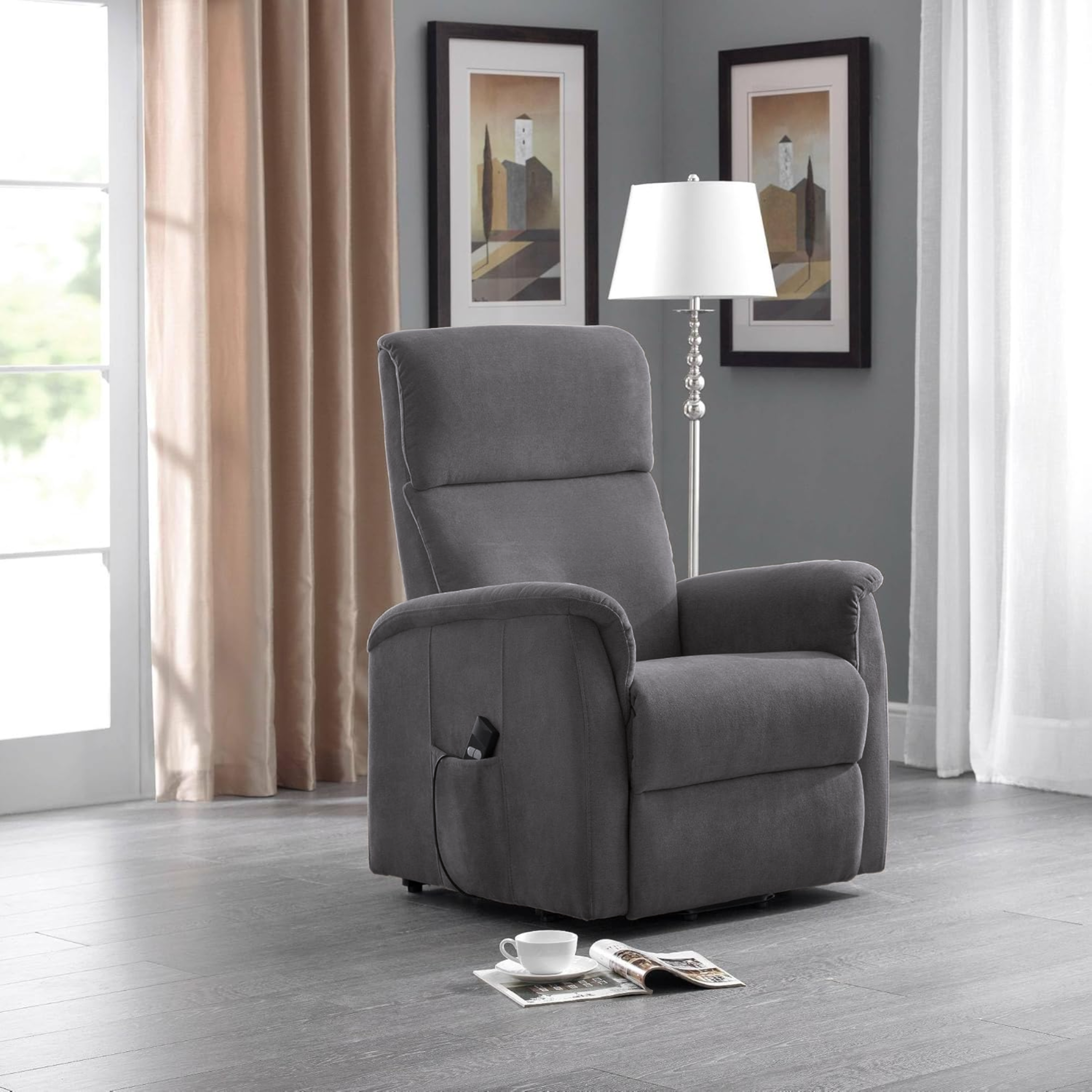 "Relax" reclining armchair with lift function in enjoy fabric, 66x90 cm, 97h