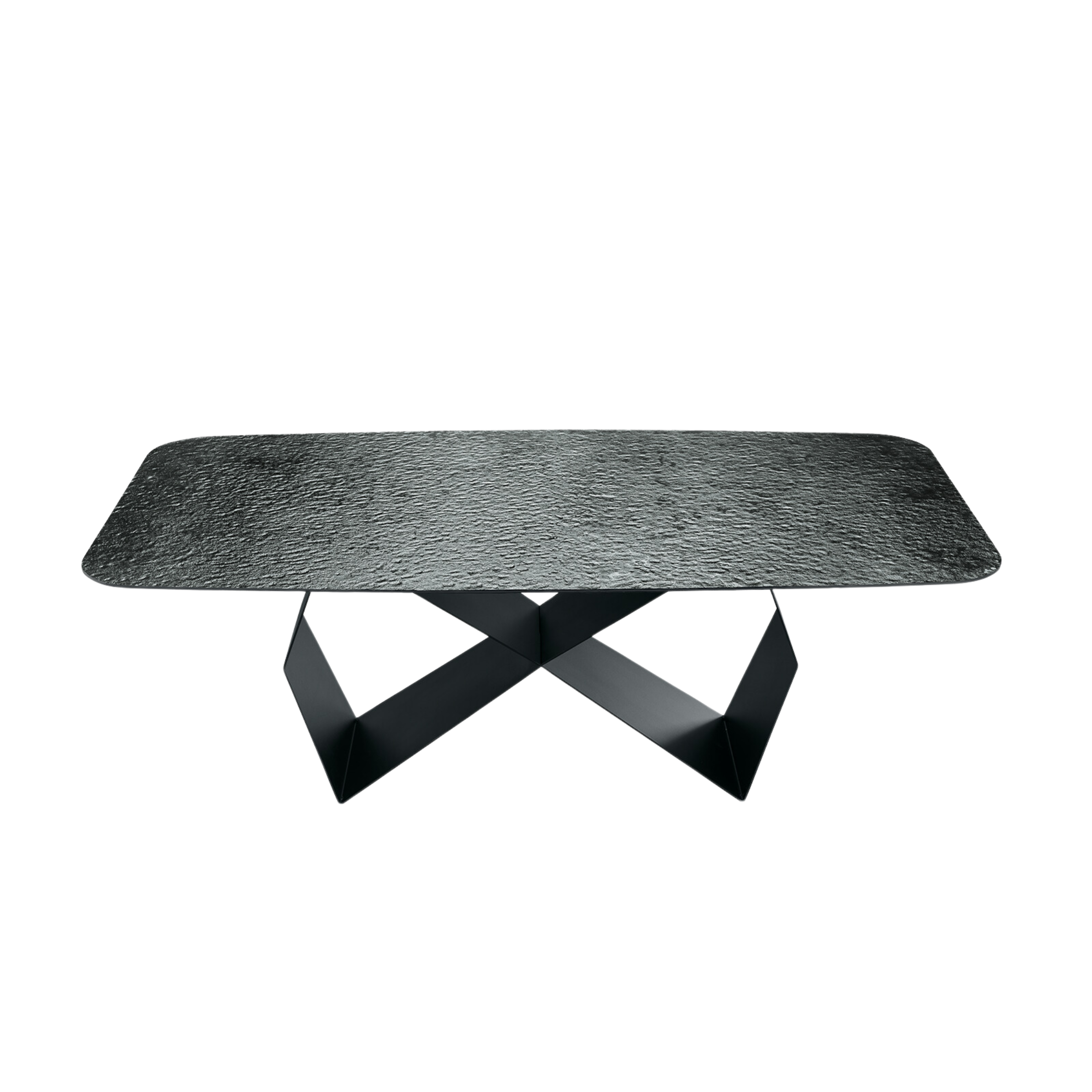 "Karlito" modern fixed table with painted metal base, 210x110 cm, 75 cm high.