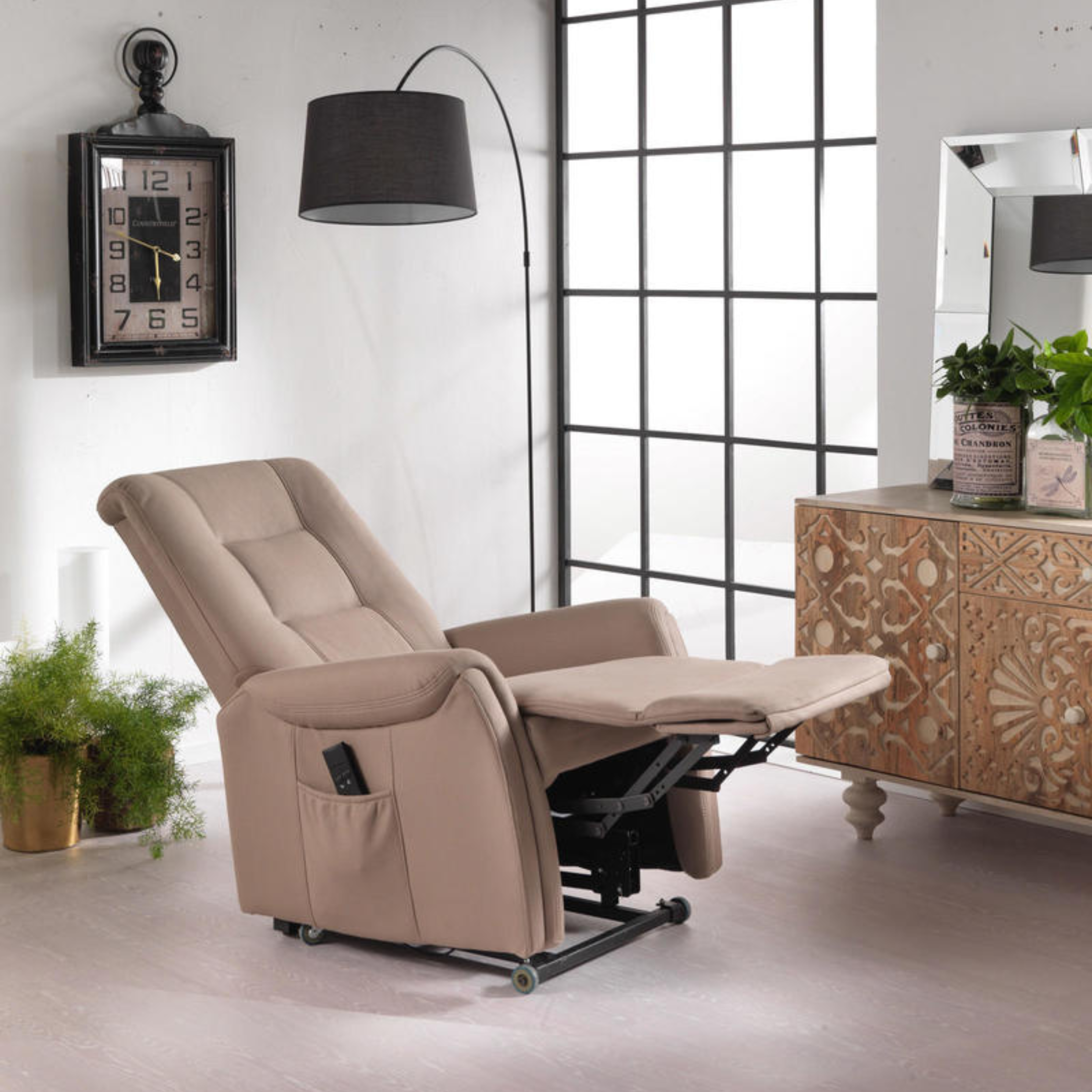 Beige reclining armchair "Elisa" lift function 1 motor cm 75x90 107h